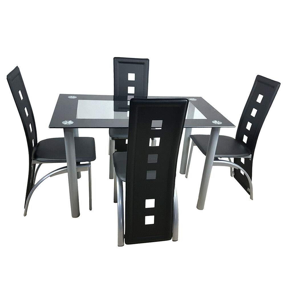 Manoch 5-Piece Tempered Glass Dining Table Set with 4 Chairs - 8mm Thick Glass & Stainless Steel Frame - Modern Kitchen Breakfast Room Furniture (43.3