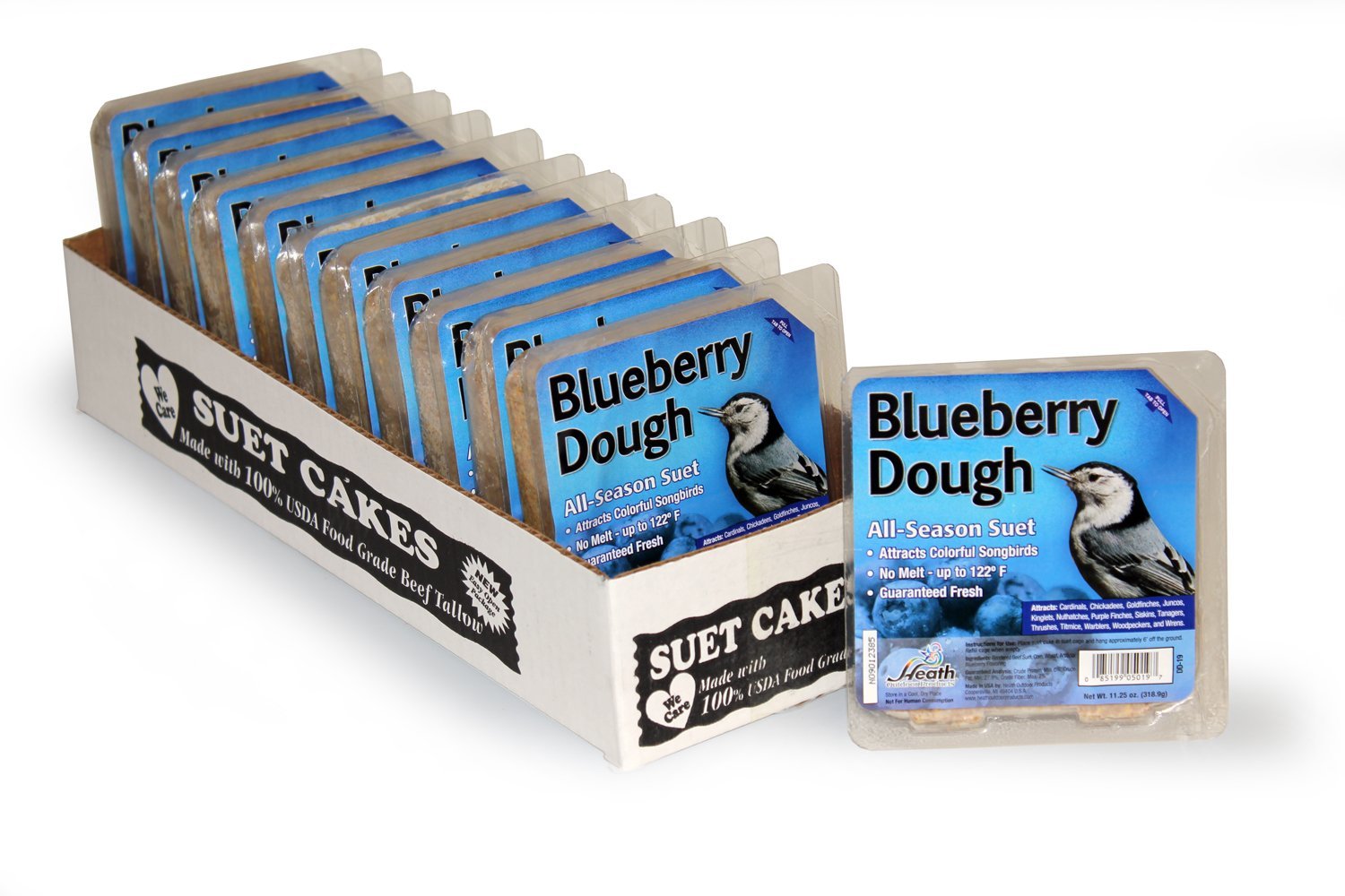 Heath Outdoor Products DD-19 Blueberry Dough Suet Cake - 12 Pack | High Energy Wild Bird Food for Woodpeckers, Chickadees & Nuthatches | Perfect for Backyard Bird Feeders in Winter