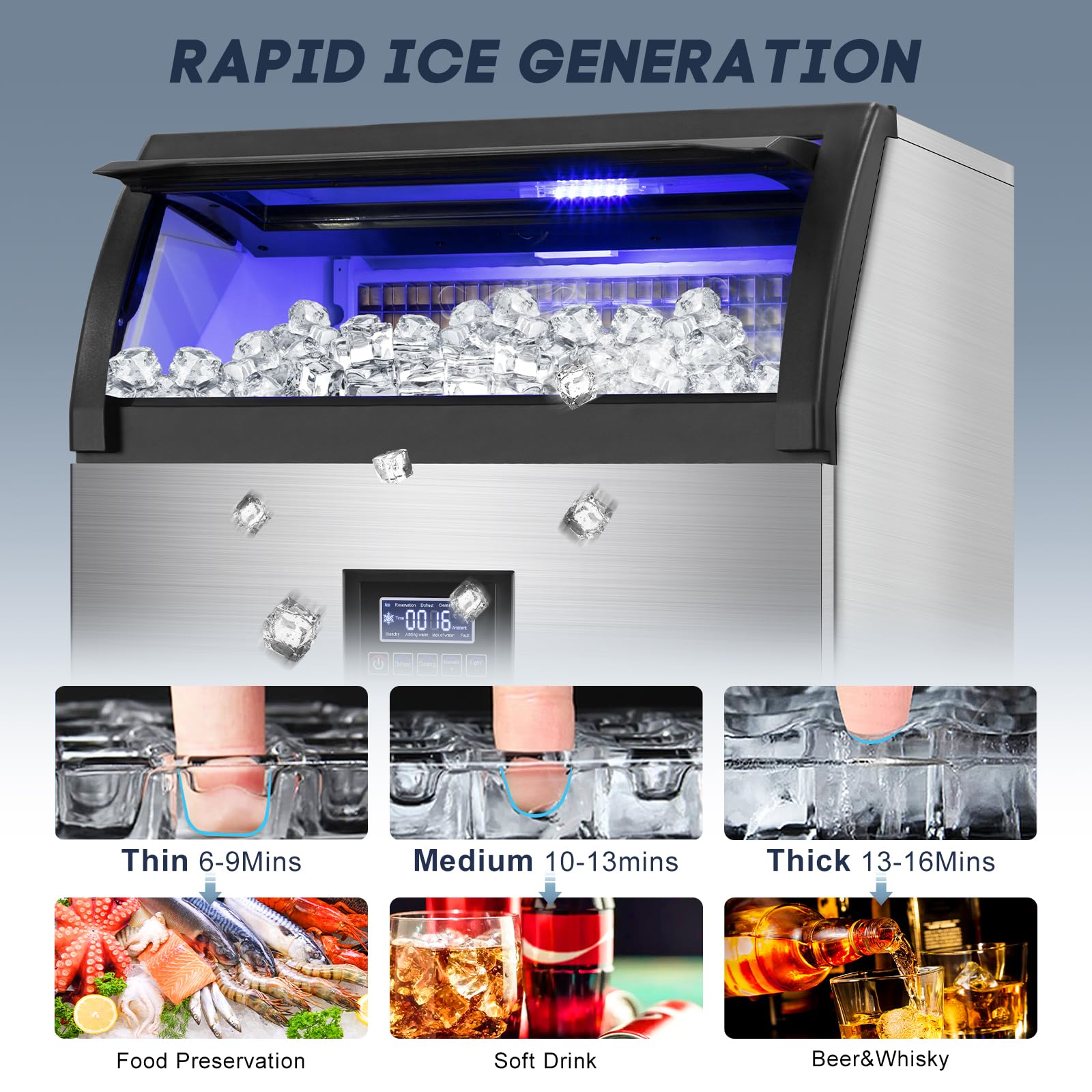 Commercial Ice Maker Machine 360LBS/24H with 80LBS Storage Bin - 126 Ice Cubes Per Batch, Stainless Steel Undercounter or Freestanding Ice Machine for Home Bar, Restaurant, Outdoor Party - Self Cleaning & Energy Efficient