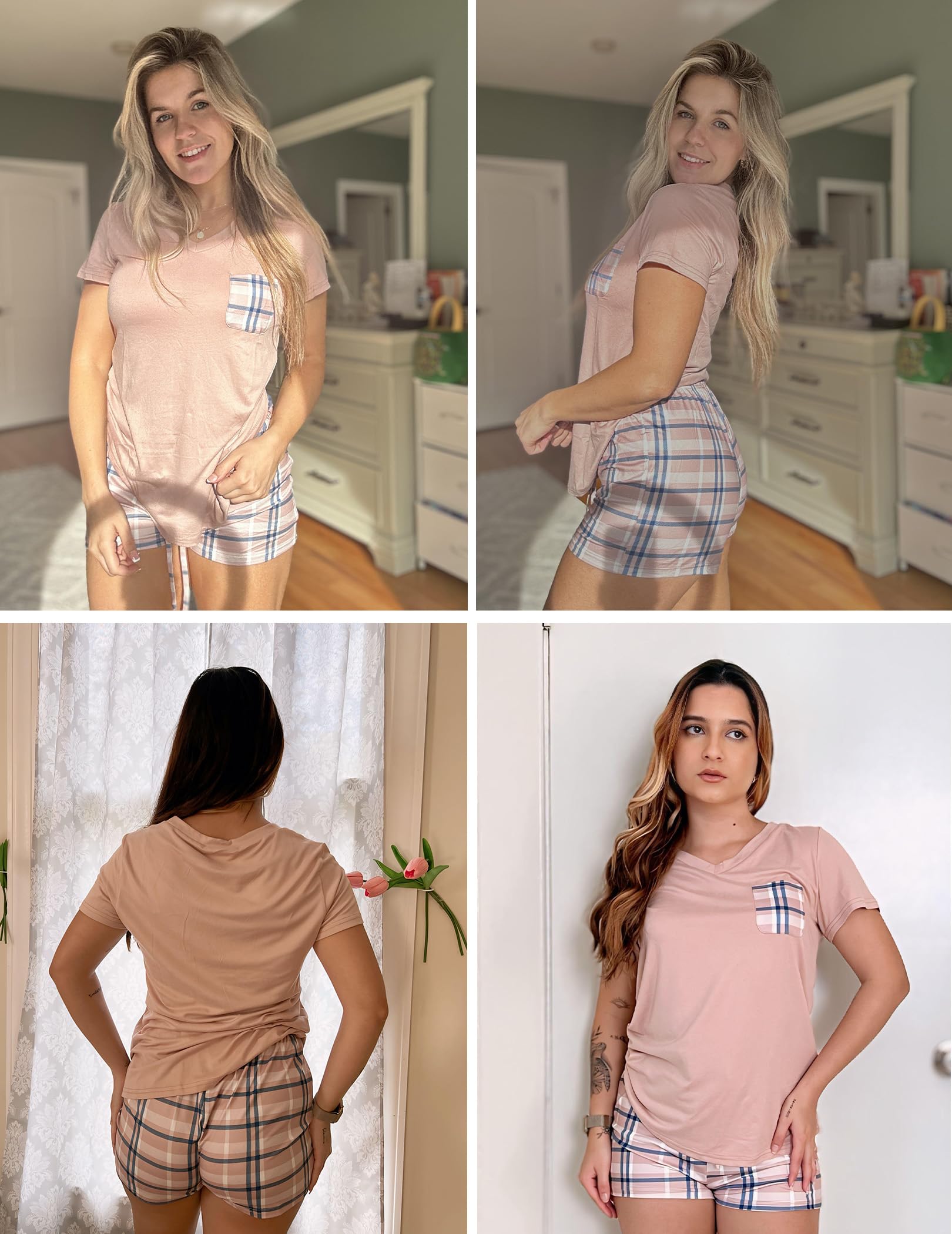 Ekouaer Women's Pajama Sets - Soft Short Sleeve Sleepwear with V-Neck, Comfortable Lounge PJS for Women | Perfect for Sleeping, Lounging & Relaxing at Home