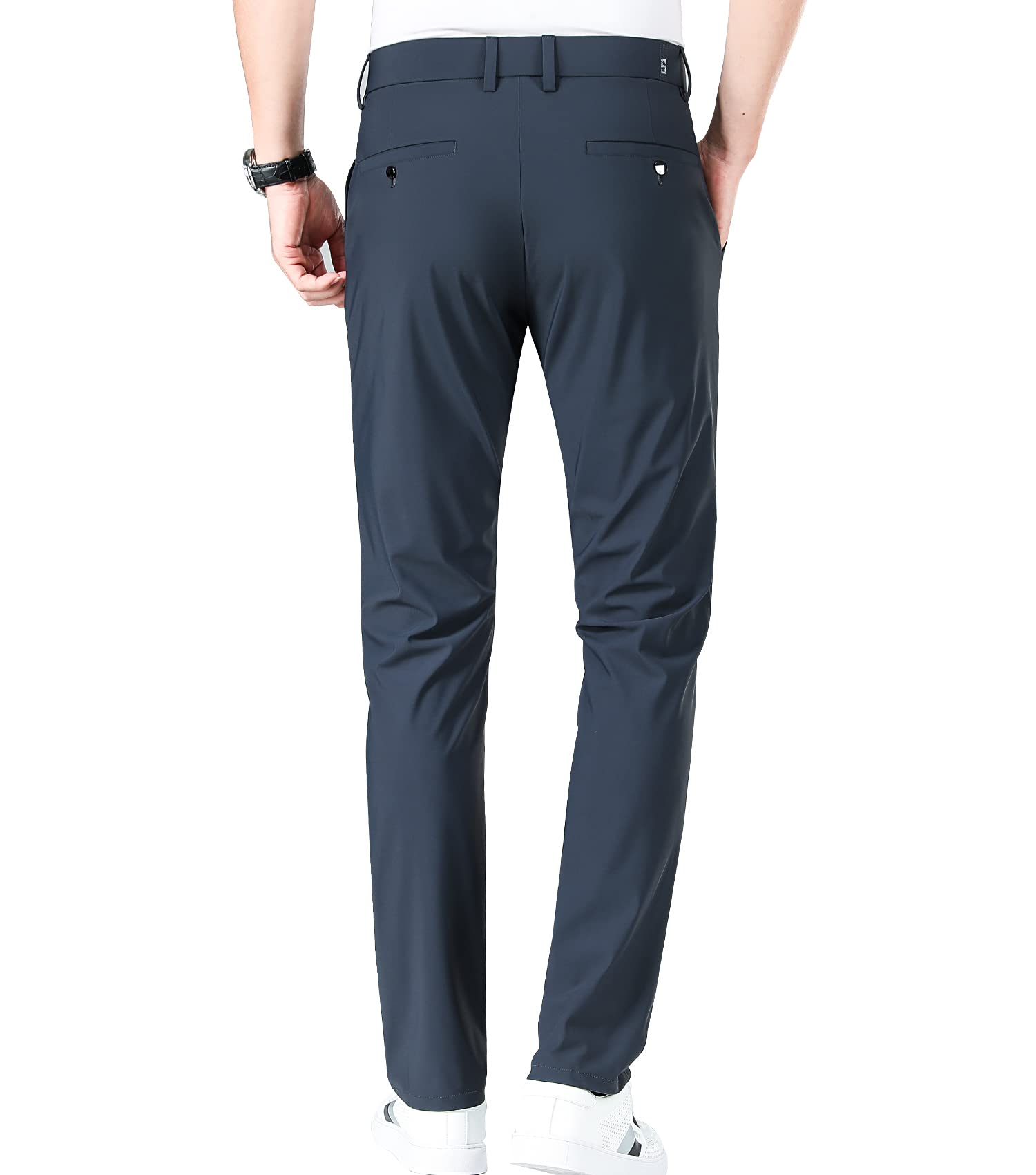 LUSHENUNI Men's Slim Fit Golf Pants - High Stretch Ice Silk Dress Pants with Expandable Waist for Comfort & Performance | Perfect for Golf, Office & Casual Wear