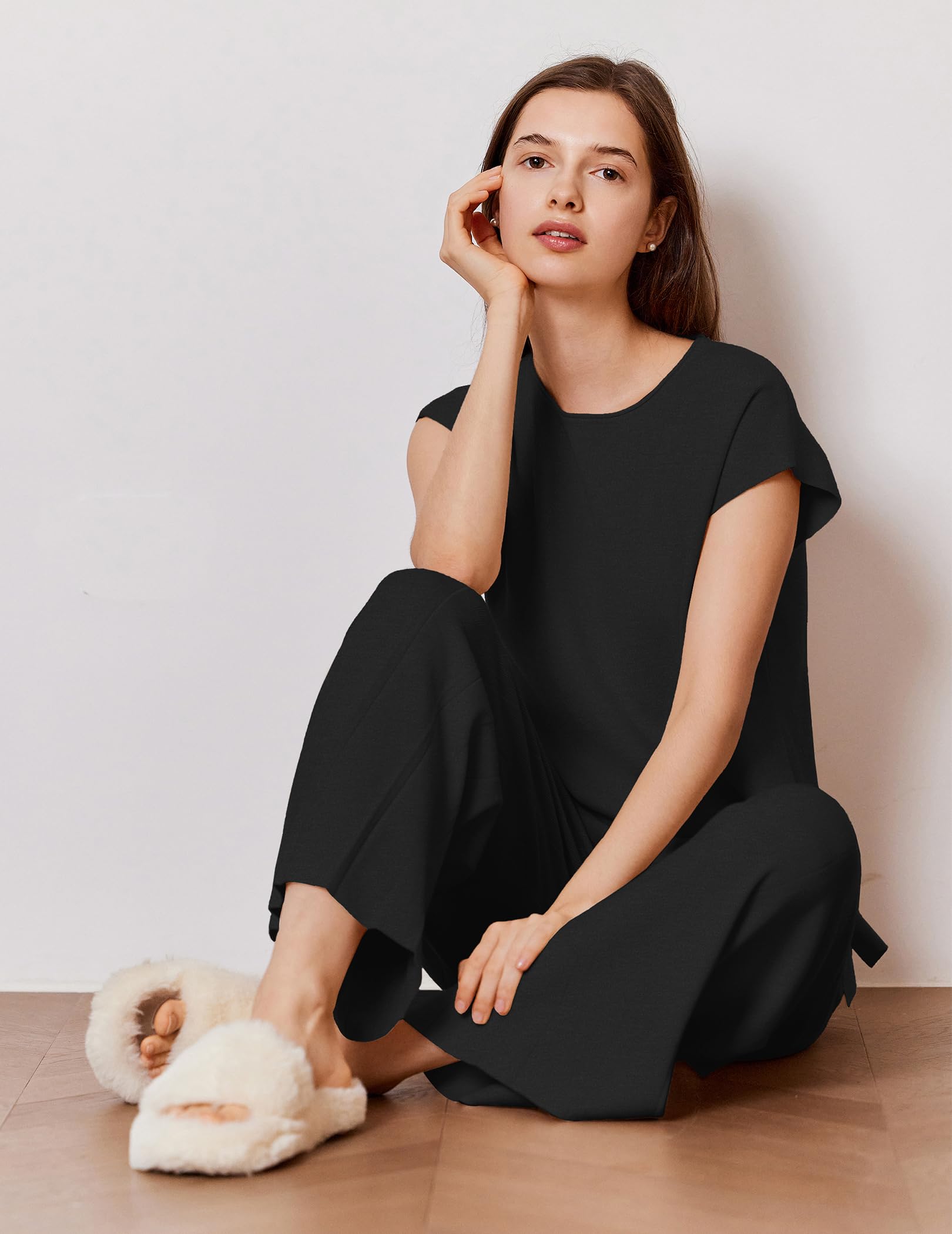 Ekouaer Women's Lounge Sets - Soft Knit Cap Sleeve Tops & Wide Leg Pleated Pants 2-Piece Outfit | Casual & Dressy Sweater Set for Home, Office & Weekend Wear