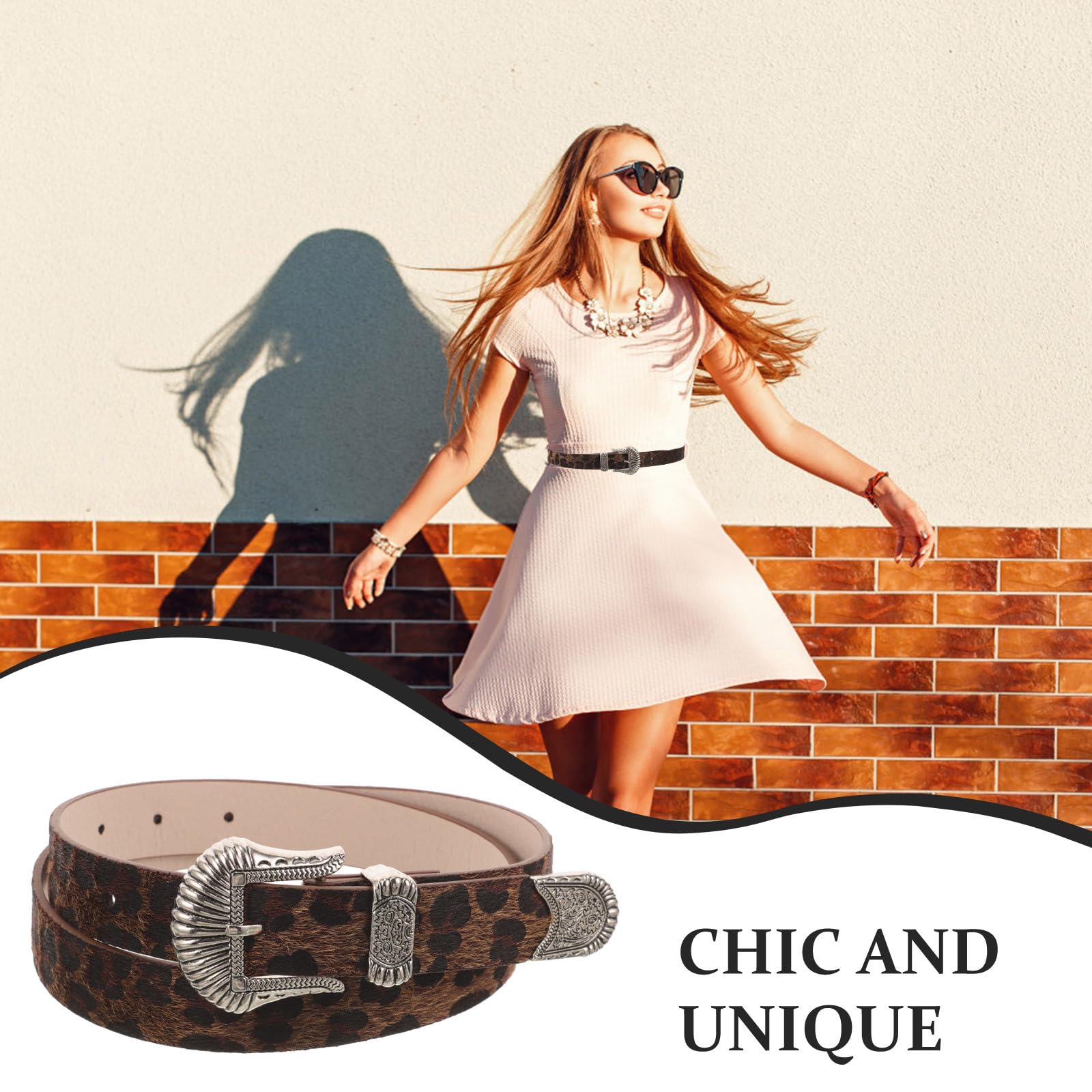 Vintage Leopard Print Belt for Women - Adjustable Waist Belt with Metal Buckle - Perfect for Jeans, Dresses & Retro Outfits