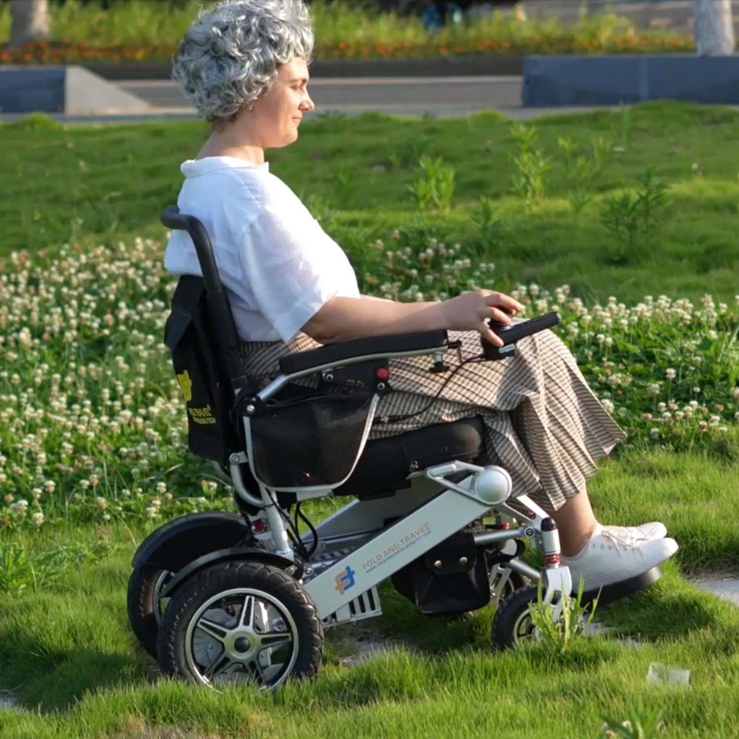 Lightweight Foldable Electric Wheelchair for Adults - Long Range Mobility Scooter with 2 Batteries & Black Seat | Indoor/Outdoor Use, Travel, Senior Mobility Aid