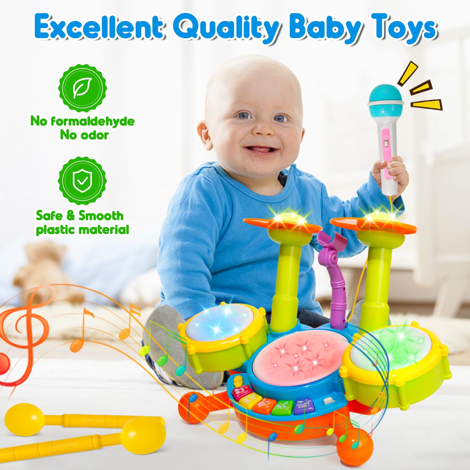 Best Toddler Drum Set for Kids Ages 1-3 | Musical Toy with Microphone | Birthday Gift for 1-2 Year Old Boys & Girls | Perfect for Early Childhood Music Development & Pretend Play