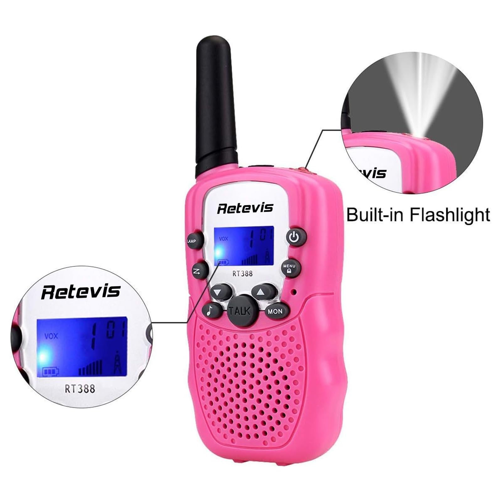 Retevis RT388 Kids Walkie Talkies - Long Range 2 Way Radios for Children, Birthday Gifts for Boys & Girls, Outdoor Camping Gear, Family Trip Communication Device (Pink Pair) - Perfect for Backyard Adventures, Hiking, and Playtime with Friends