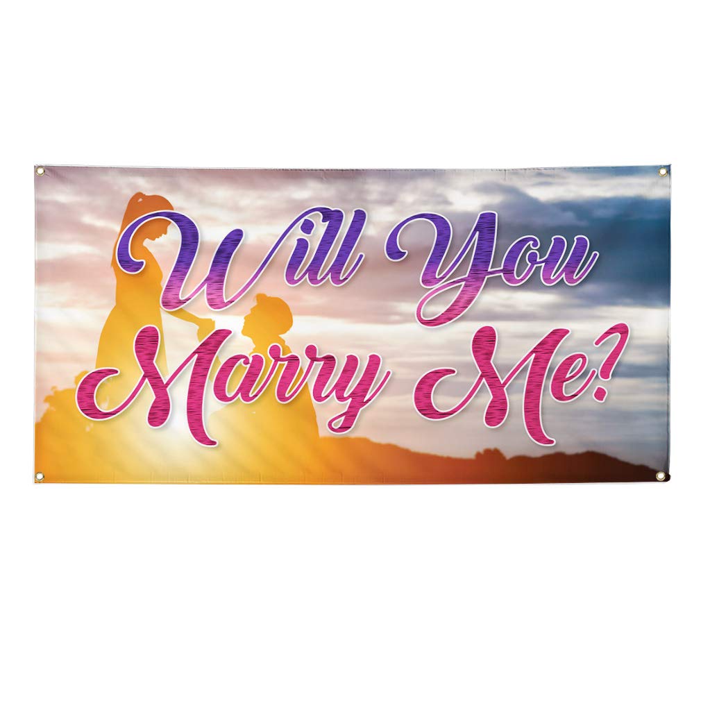 Custom Vinyl Banner - Will You Marry Me Proposal Sign (60x144 Inches) | Weatherproof Outdoor Yard Sign with 10 Grommets | Perfect for Weddings, Proposals & Events | Durable Advertising Printing for Home, Garden & Commercial Use