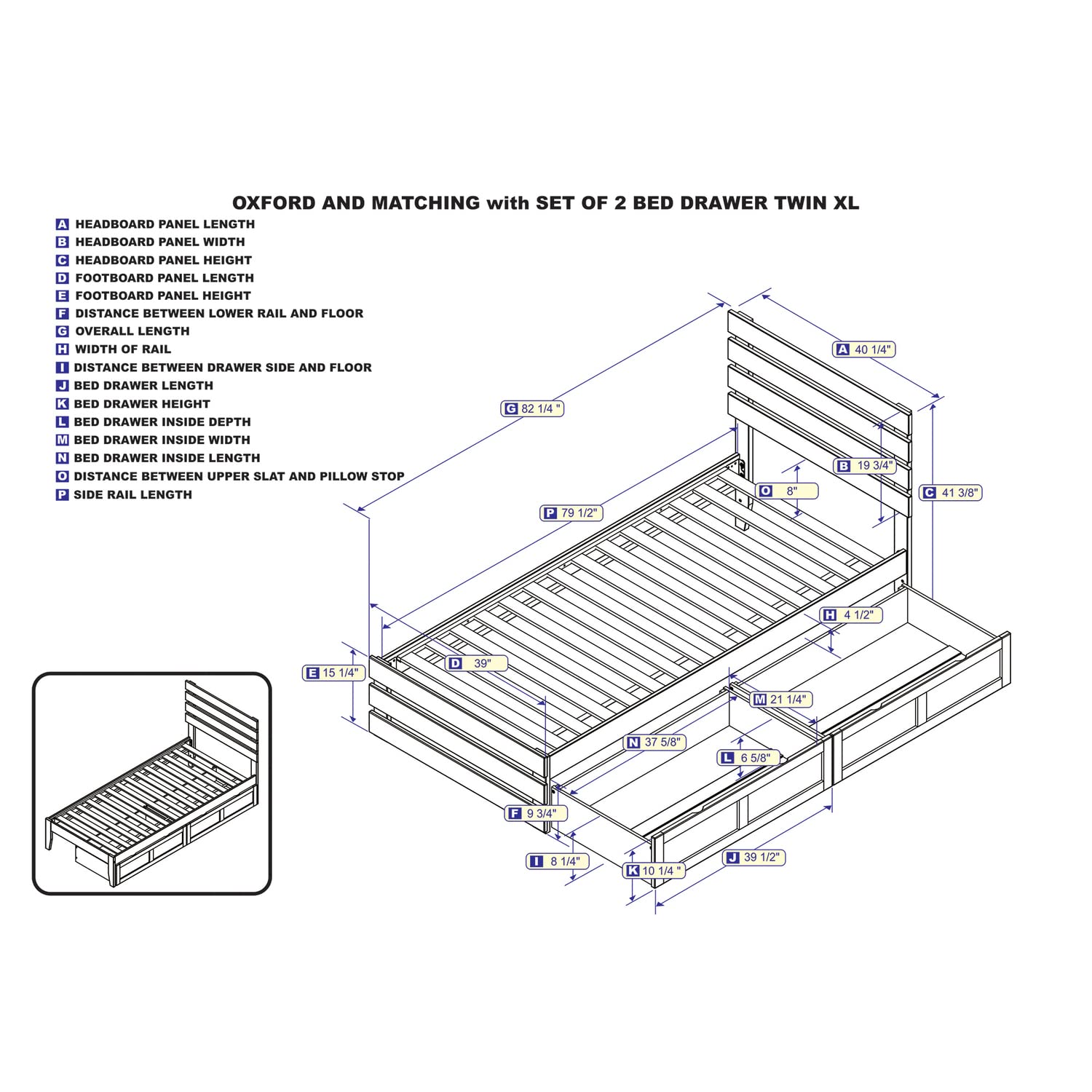 AFI Oxford Twin XL Size Platform Bed with Footboard & Storage Drawers in Espresso - Modern Wooden Bed Frame for Small Spaces, Dorm Rooms & Guest Bedrooms