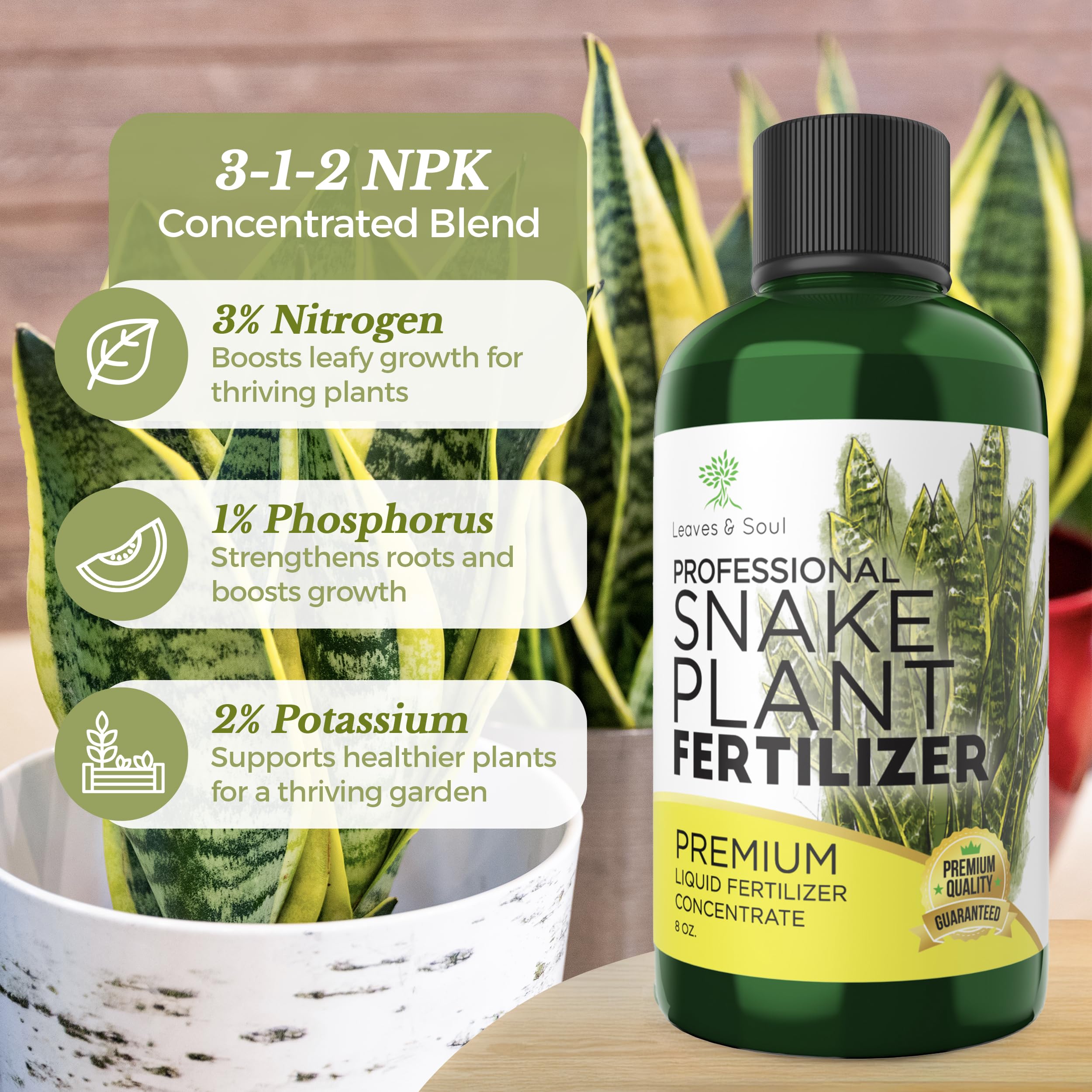 Premium Liquid Snake Plant Fertilizer 8 oz - 3-1-2 NPK Concentrated Plant Food for Indoor & Outdoor Plants - All-Purpose Flower & Garden Nutrient Solution - Perfect for Houseplants, Succulents & Gardening Supplies