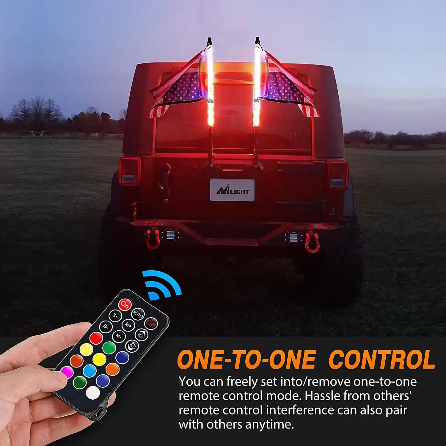2Pcs 2FT Spiral Antenna LED Whip Light with RF Remote Control | 8.6FT Wire & 5Pin Switch | Perfect for Off-Road Vehicles, ATVs, UTVs & Night Rides