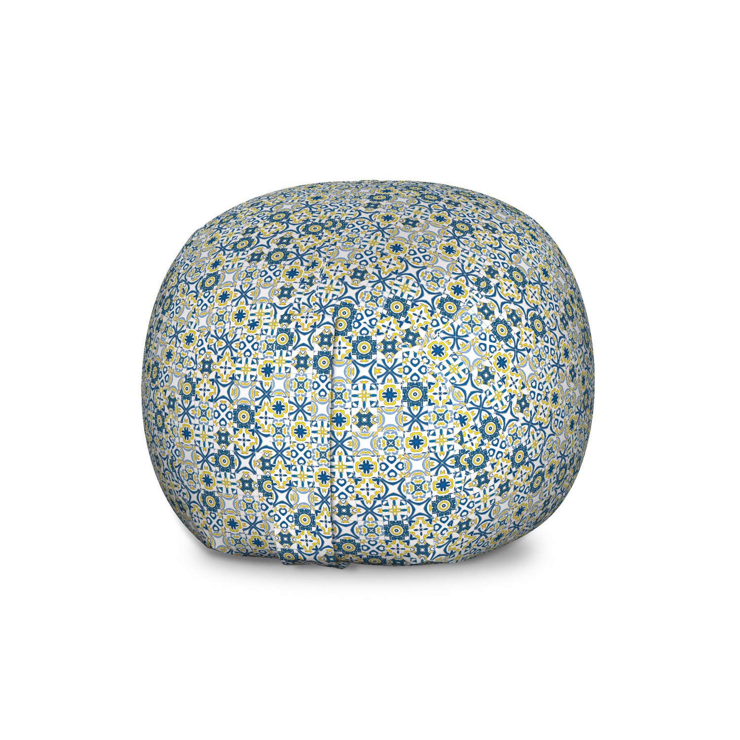 Ambesonne Ethnic Storage Toy Bag Chair - Traditional Moroccan Mosaic Design, European Medieval Pattern Stuffed Animal Organizer - Washable Large Size in Blue, Yellow & White | Perfect for Kids' Room, Playroom & Nursery Organization