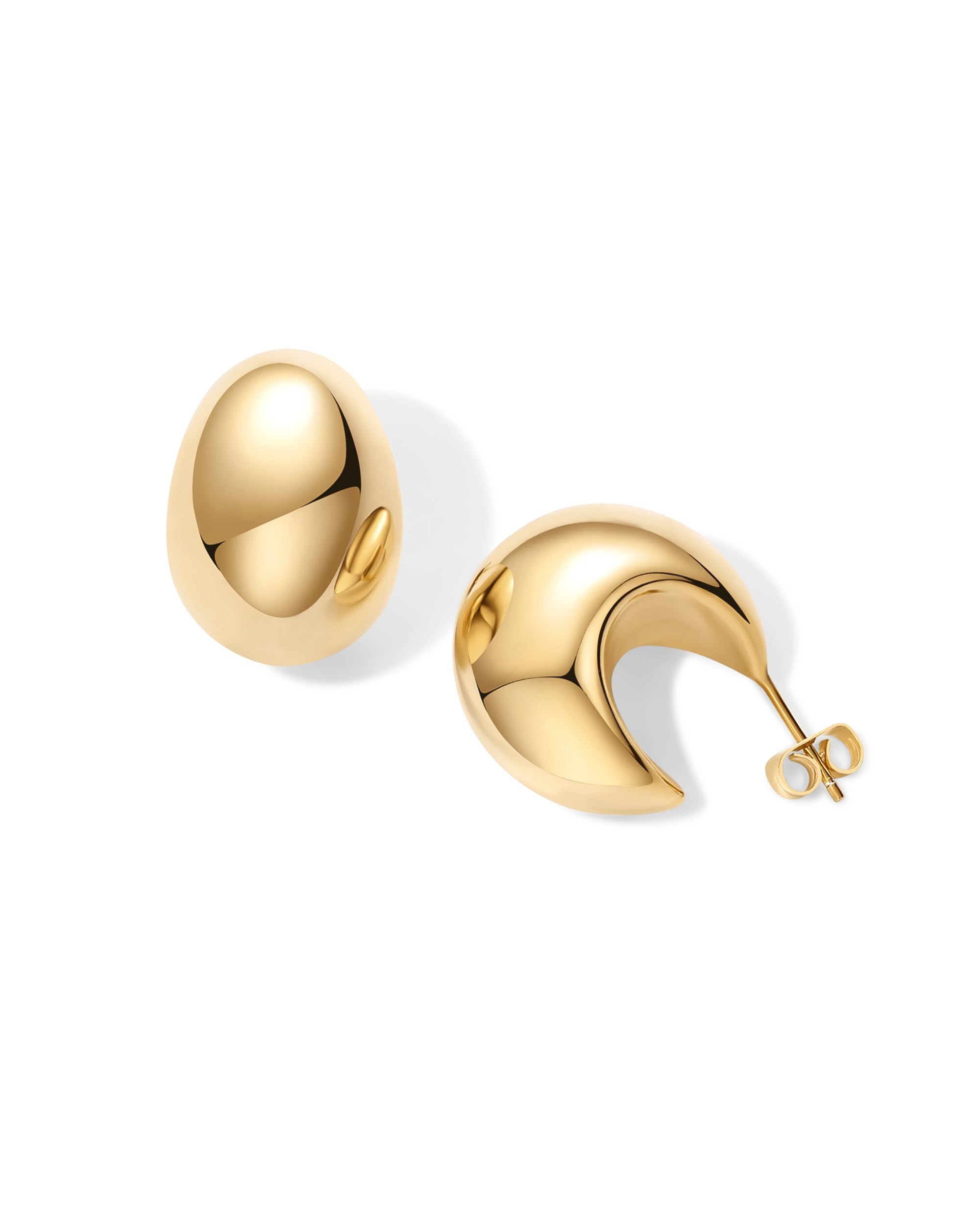 PAVOI 14K Gold Plated Sterling Silver Geometric Dome Teardrop Drop Dangle Hoop Earrings for Women - Chunky Statement Earrings for Party, Wedding & Everyday Wear
