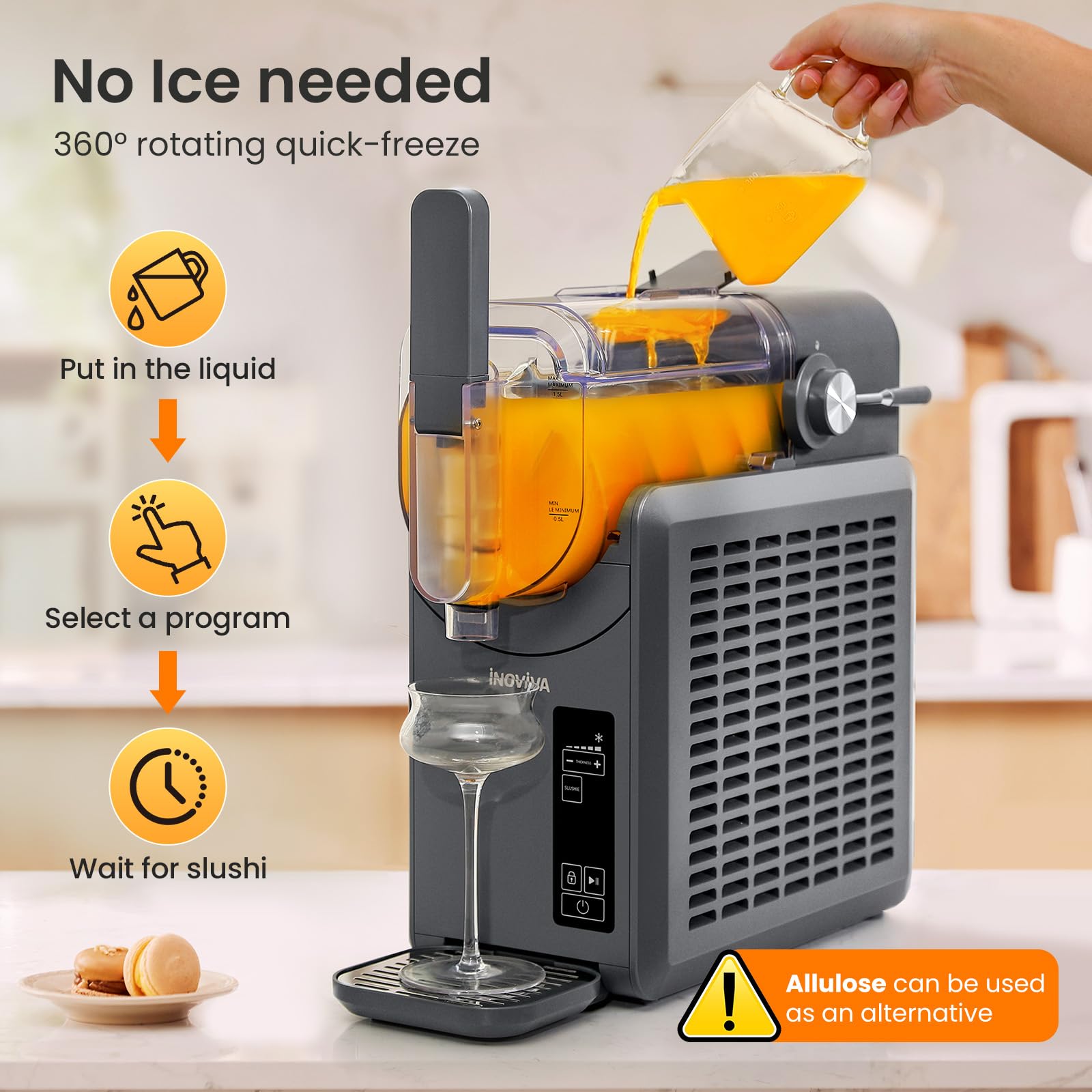 INOVIVA 68 oz Slushie Machine for Home - No Ice Needed, Self-Cleaning, 5 Preset Programs | Make Frozen Margaritas, Frappés, Milkshakes | Perfect for Parties, Cafés & Home Bars