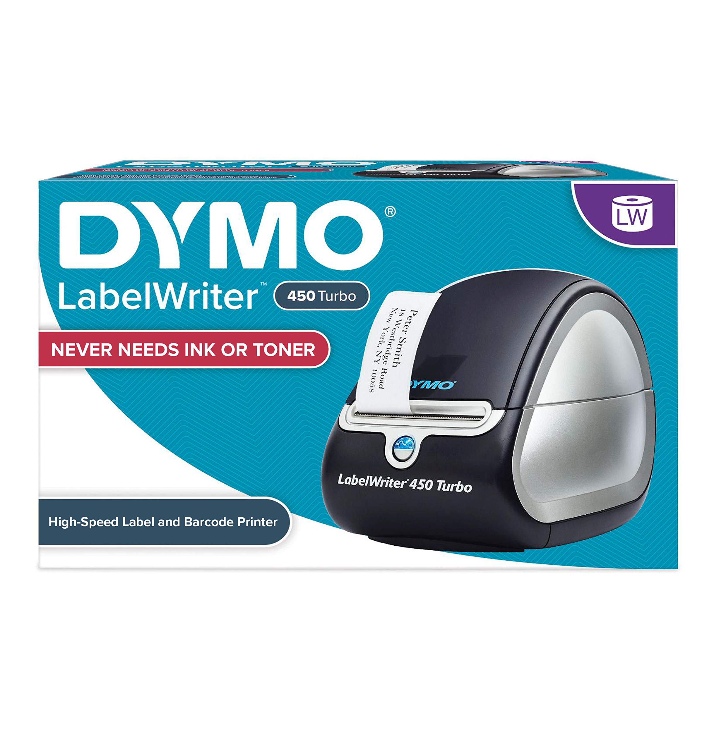 DYMO LabelWriter 450 Turbo Direct Thermal Label Printer - Fast Printing for Shipping, Filing, Barcodes & Mailing | Home & Office Organization | Perfect for E-commerce, Inventory & Package Labeling