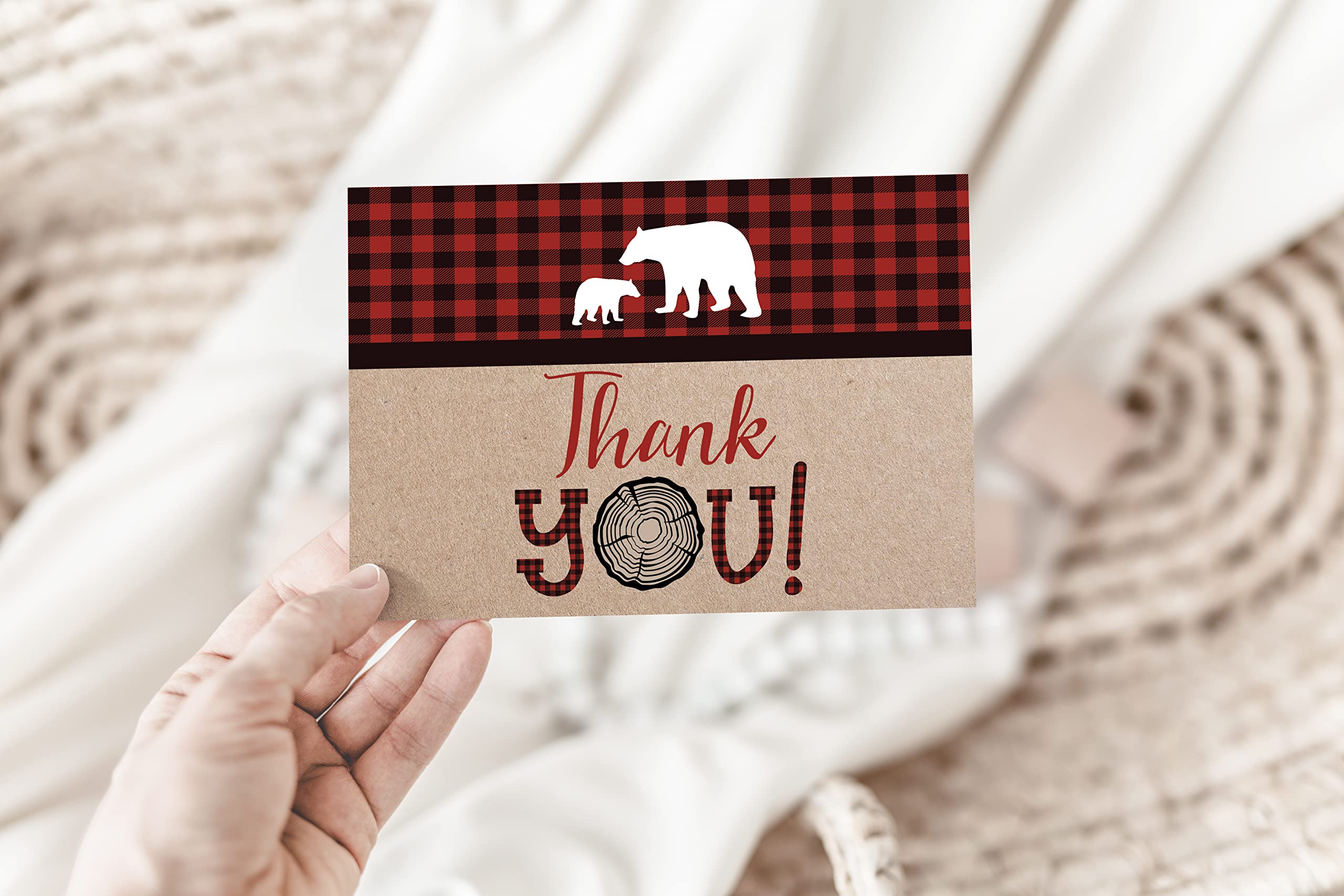 Lumberjack Baby Shower Thank You Cards - 20 Woodland Theme Cards with Envelopes for Boy Baby Showers & Mama Bear Theme - Perfect for Woodland Nursery Decor & Baby Shower Favors