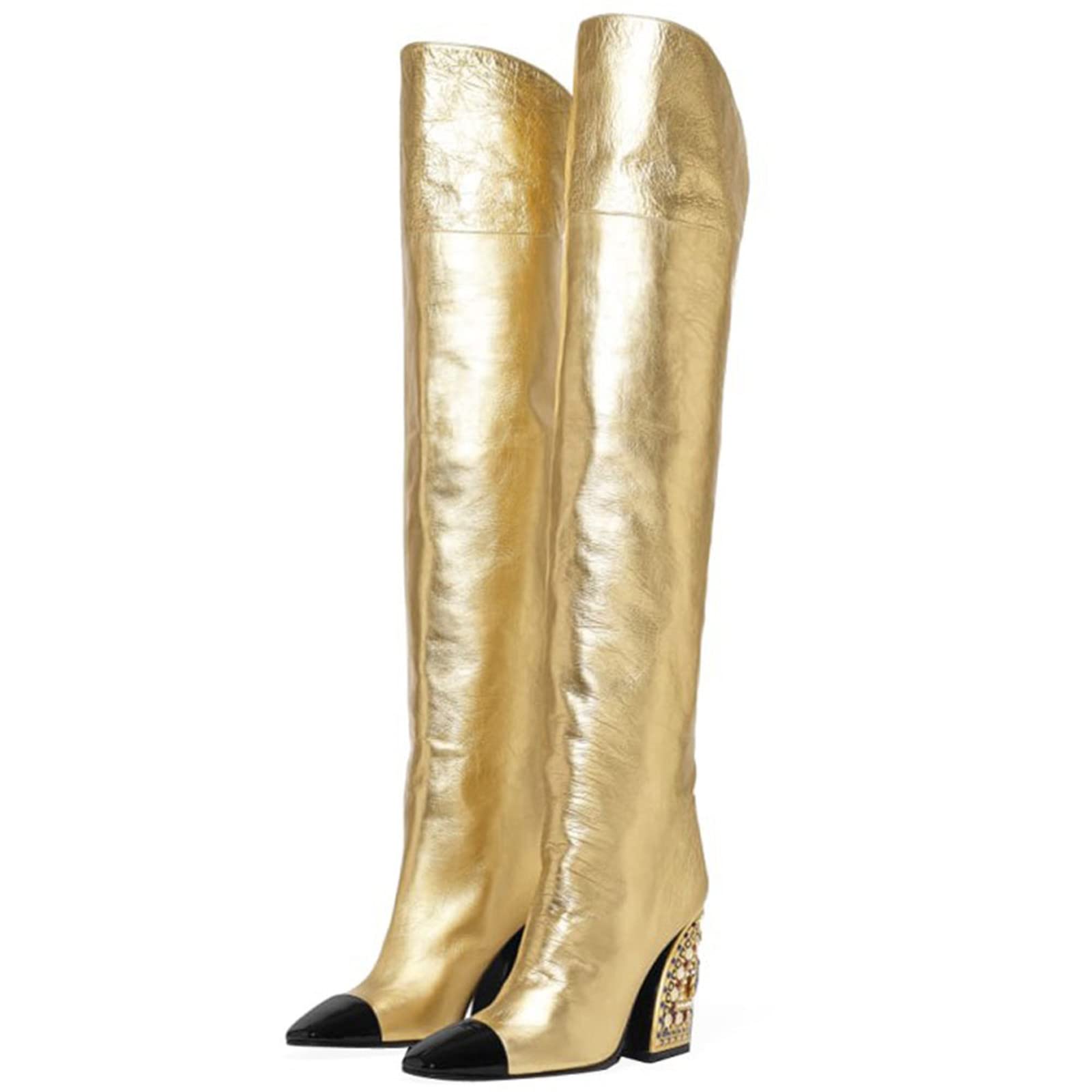 Guugoon Women's Over The Knee Boots - PU Leather Thigh High Stretch Boots with Sequins, Shiny Party High Heel Knight Boots for Night Out, Club, Cosplay & Halloween Costume