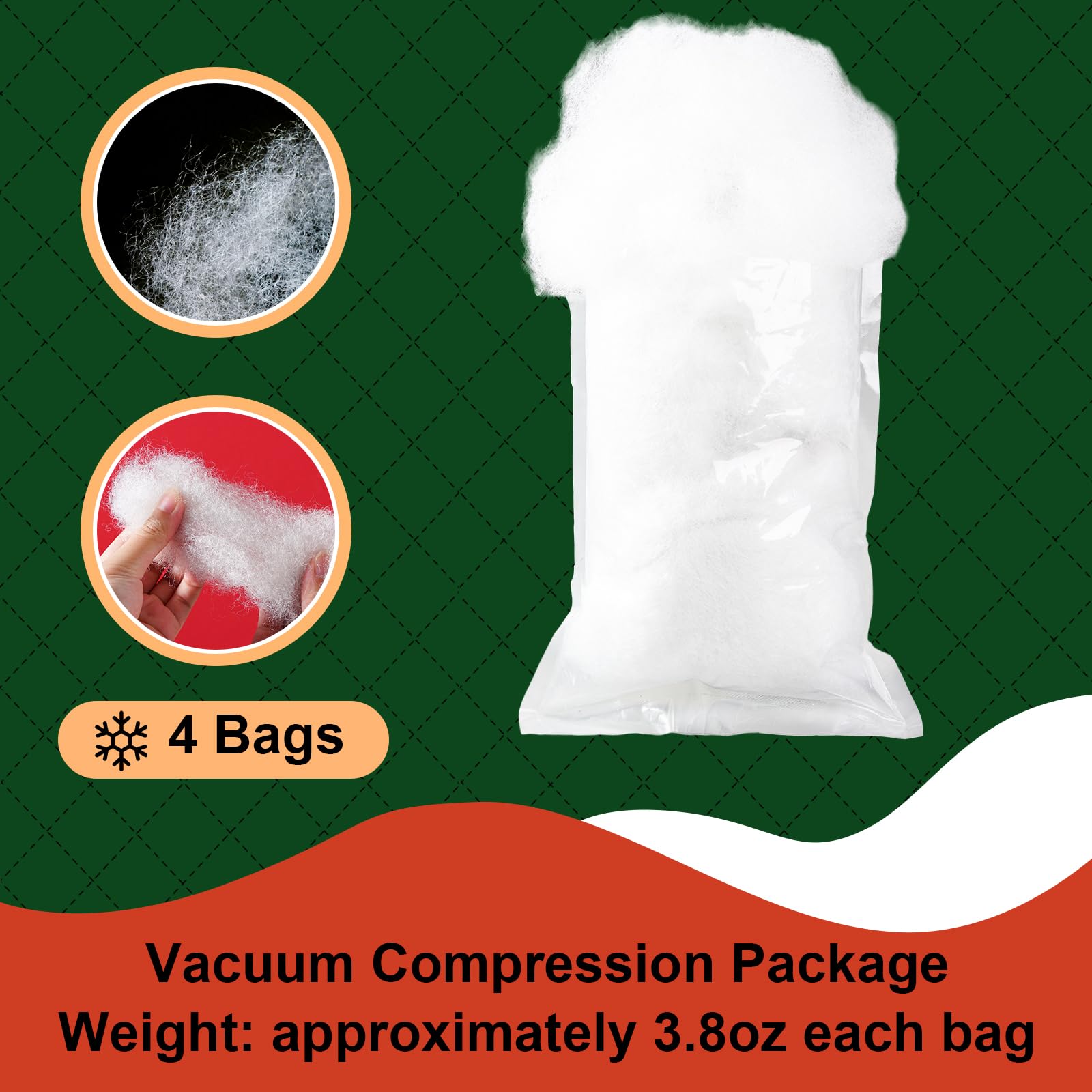 4 Pack Artificial Fluffy Snow Fiber - 400g/14.1oz Fake Winter Snow Stuffing for Christmas Village Displays, DIY Winter Wonderland Scenes, and Holiday Home Decorations