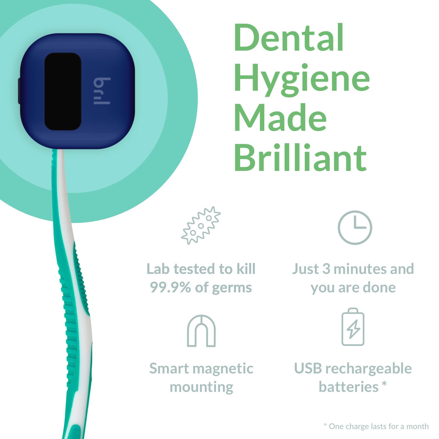 Bril UV-C Toothbrush Cleaner & Sanitizer with Magnetic Holder, Travel Case & Portable Cover - Fits Any Size Toothbrush - Navy, Black, White (5 Pack) - Perfect for Home, Travel & Daily Hygiene