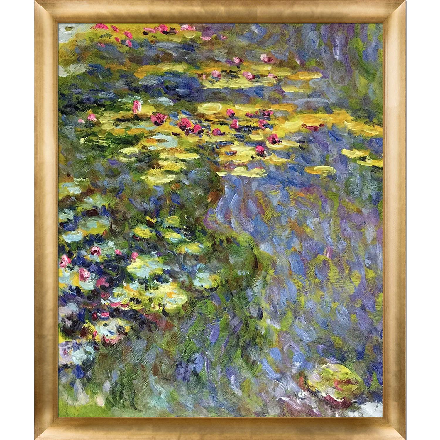 La Pastiche Water Lilies Framed Oil Painting Reproduction - 27x23 Inch Handmade Canvas Art - Monet Inspired Home Decor for Living Room, Bedroom & Office