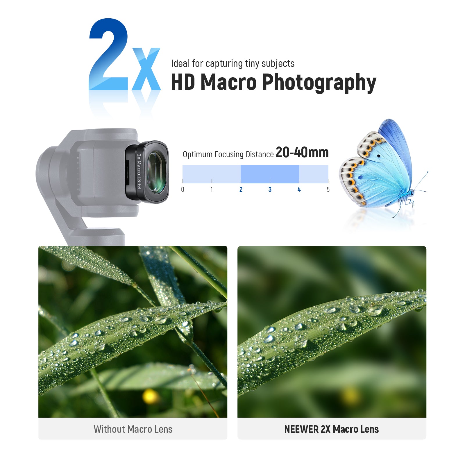 NEEWER FL B34 0.75X Wide Angle & 2X Macro Lens Kit for DJI Osmo Pocket 3 - Professional Camera Accessories for Vlogging, Travel Photography and 4K Video Shooting