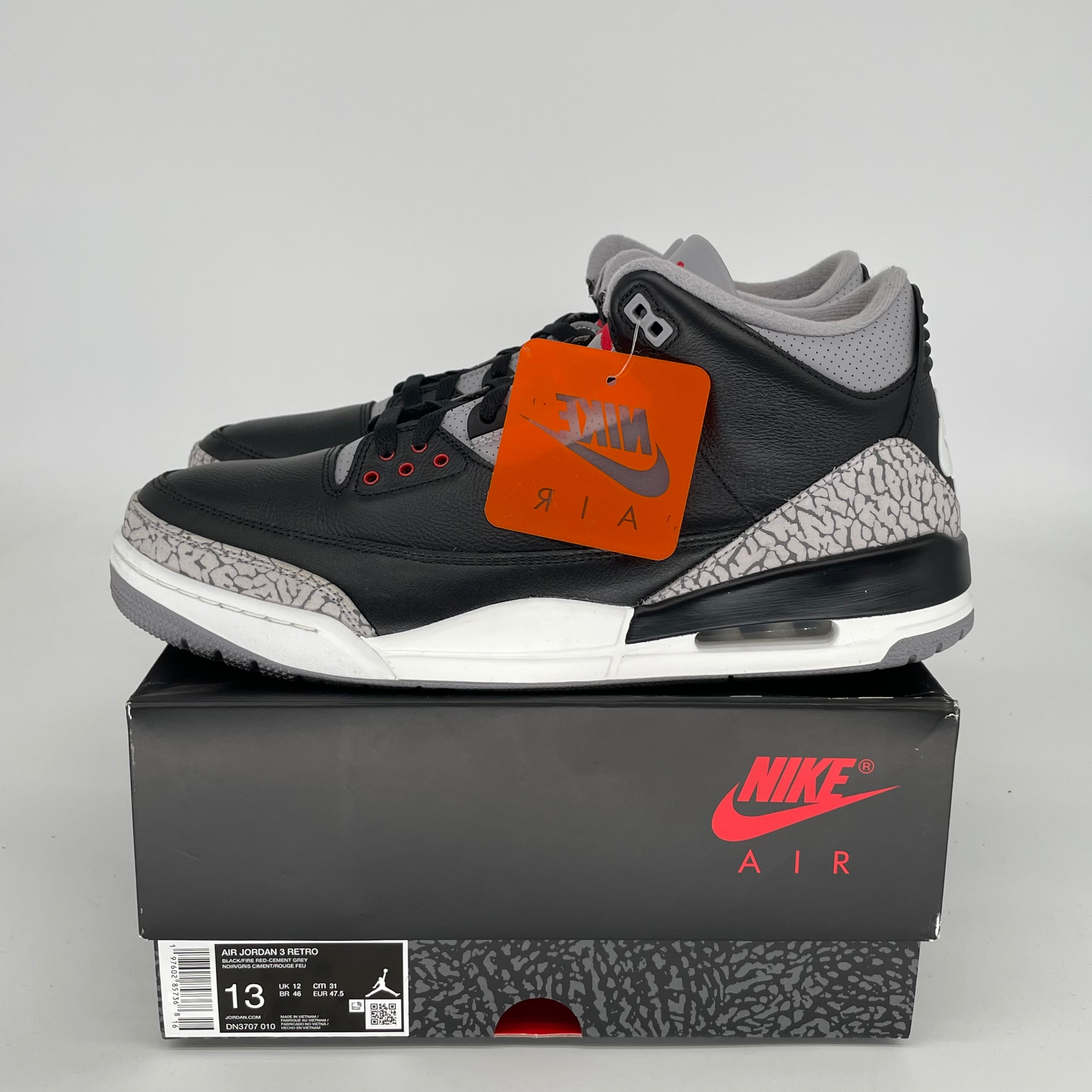 AIR JORDAN 3 RETRO BLACK CEMENT MEN'S BASKETBALL SHOES SIZE 13 (DN3707-010) - Perfect for Streetwear, Sneaker Collecting & Basketball Games