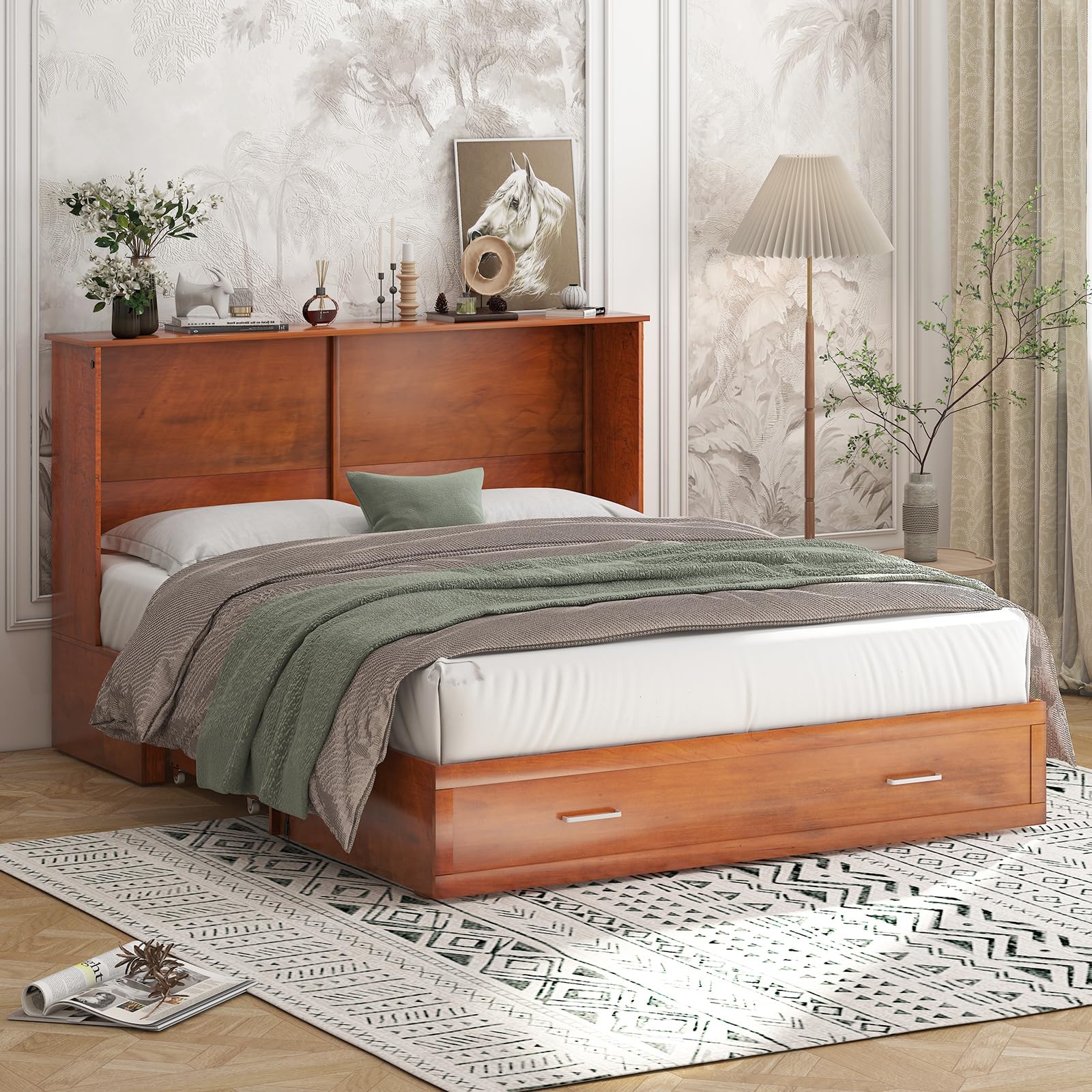 BALUS Queen Size Murphy Bed Cabinet with USB Charging Station - 63