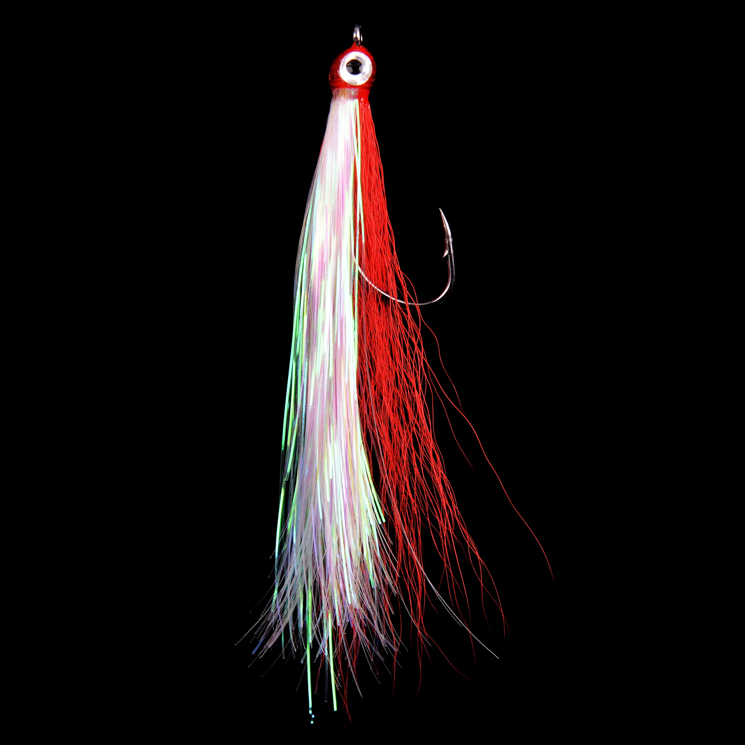 5PCS Bucktail Teasers Fishing Hooks with 3D Eyes - High Carbon Steel Fly Fishing Lures for Bass & Saltwater - Durable Mylar Flash Bait Rigs for Freshwater & Sea Fishing