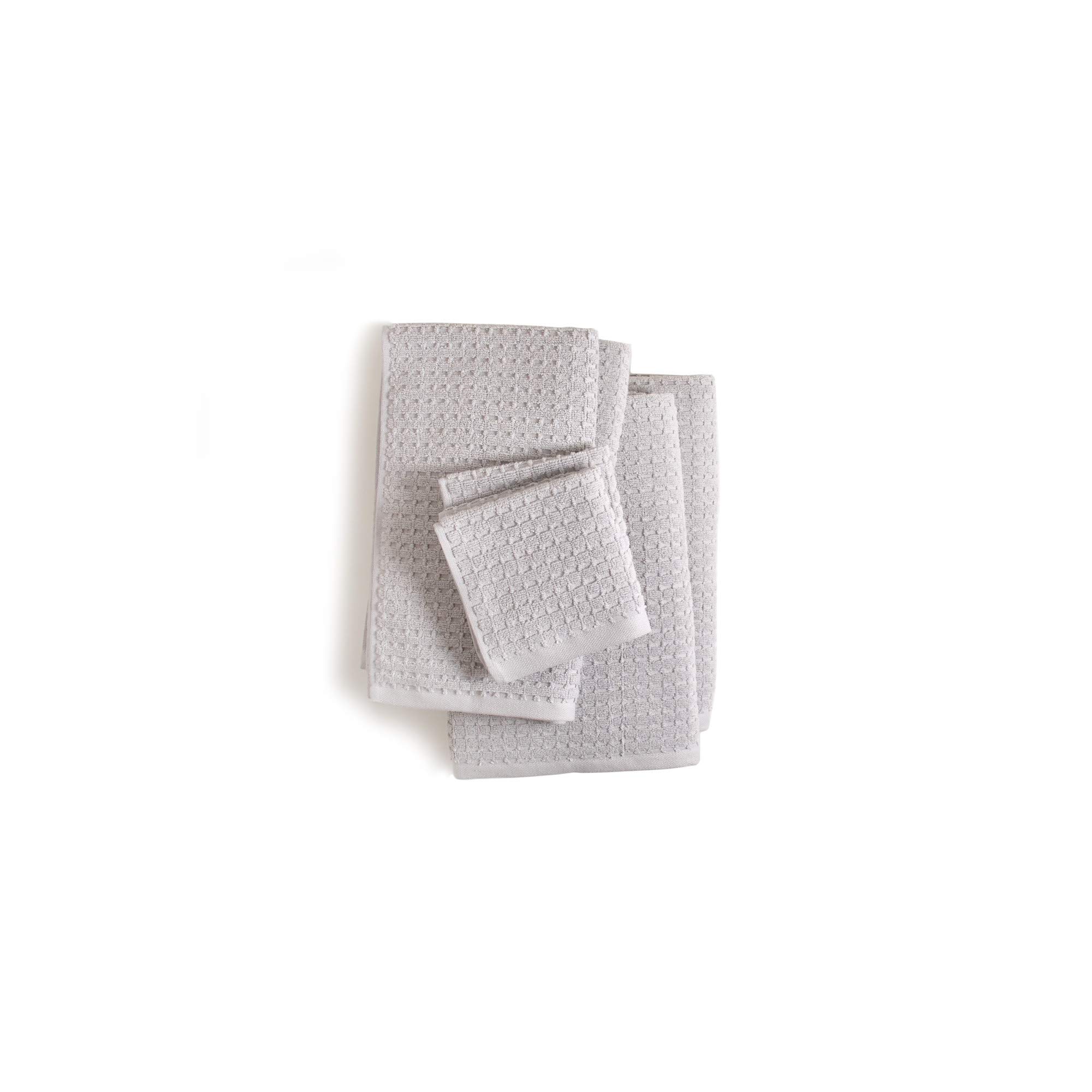 DKNY Quick Dry Cotton Towel Set - 2 Bath Towels, 2 Hand Towels, 2 Washcloths, Soft Absorbent Grey Bathroom Essentials for Spa, Gym & Travel