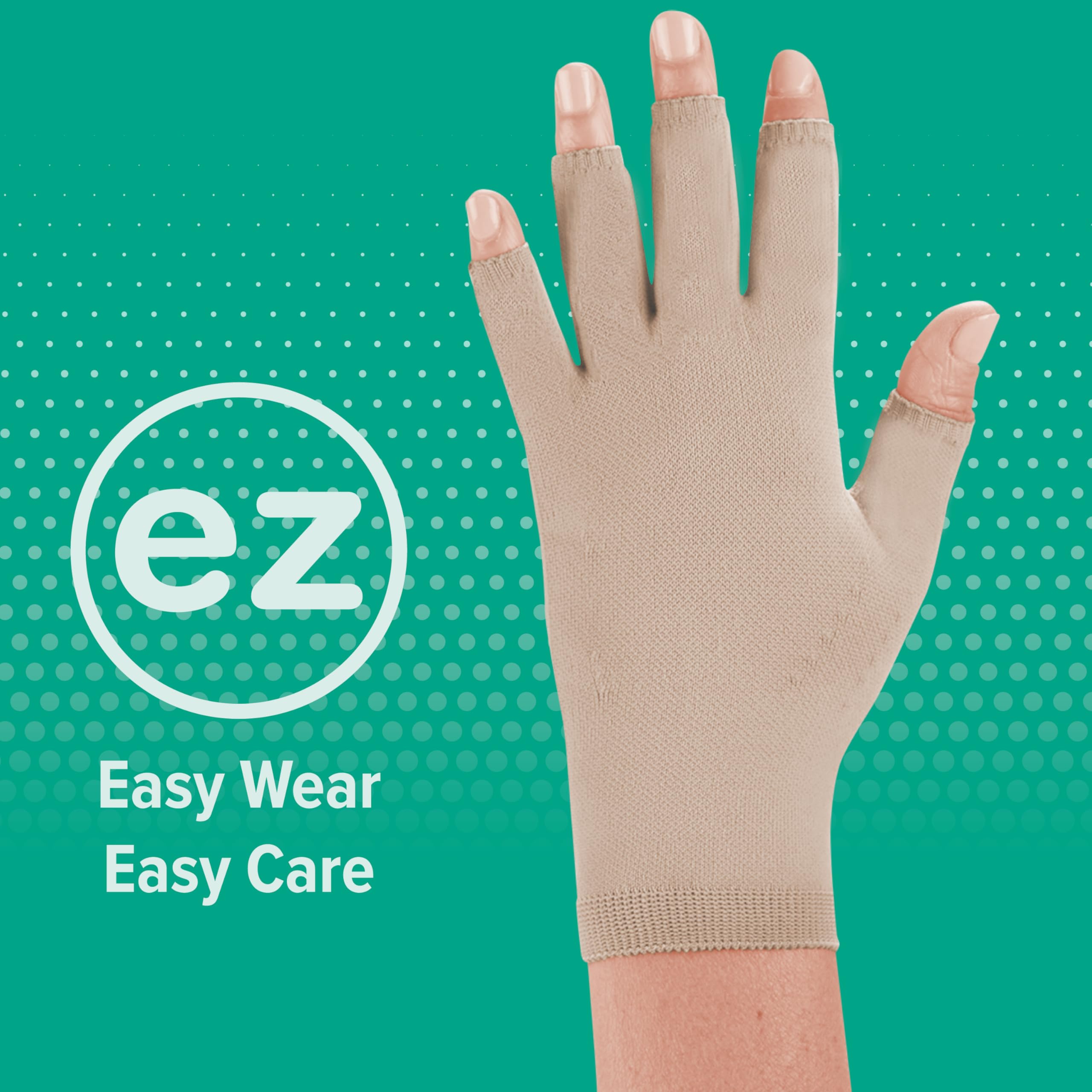 Juzo 3021 Expert Seam Flat Knit Compression Gloves with Open Finger Slots - Beige, Size 4 | Hand Therapy for Arthritis, Carpal Tunnel & Swelling Relief | Ideal for Daily Use, Typing & Post-Surgery Recovery