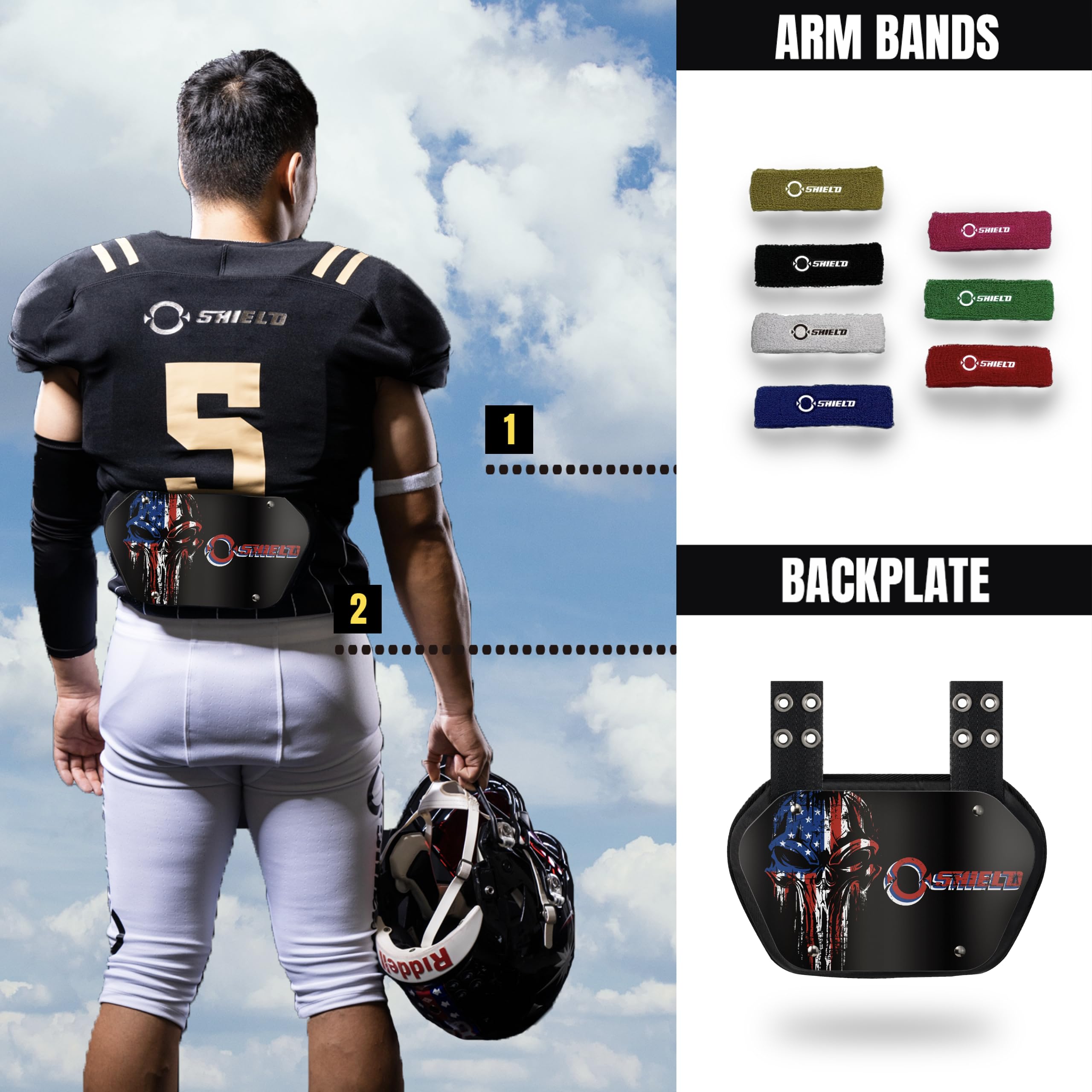 O Shield Football Back Plate - Lower Back Protection Pads for Football Players, Rear Protector with Power Series Designs (Power Skull, Angel & Demons, Seal Power) - Ideal for Training, Games & Contact Sports Safety Gear