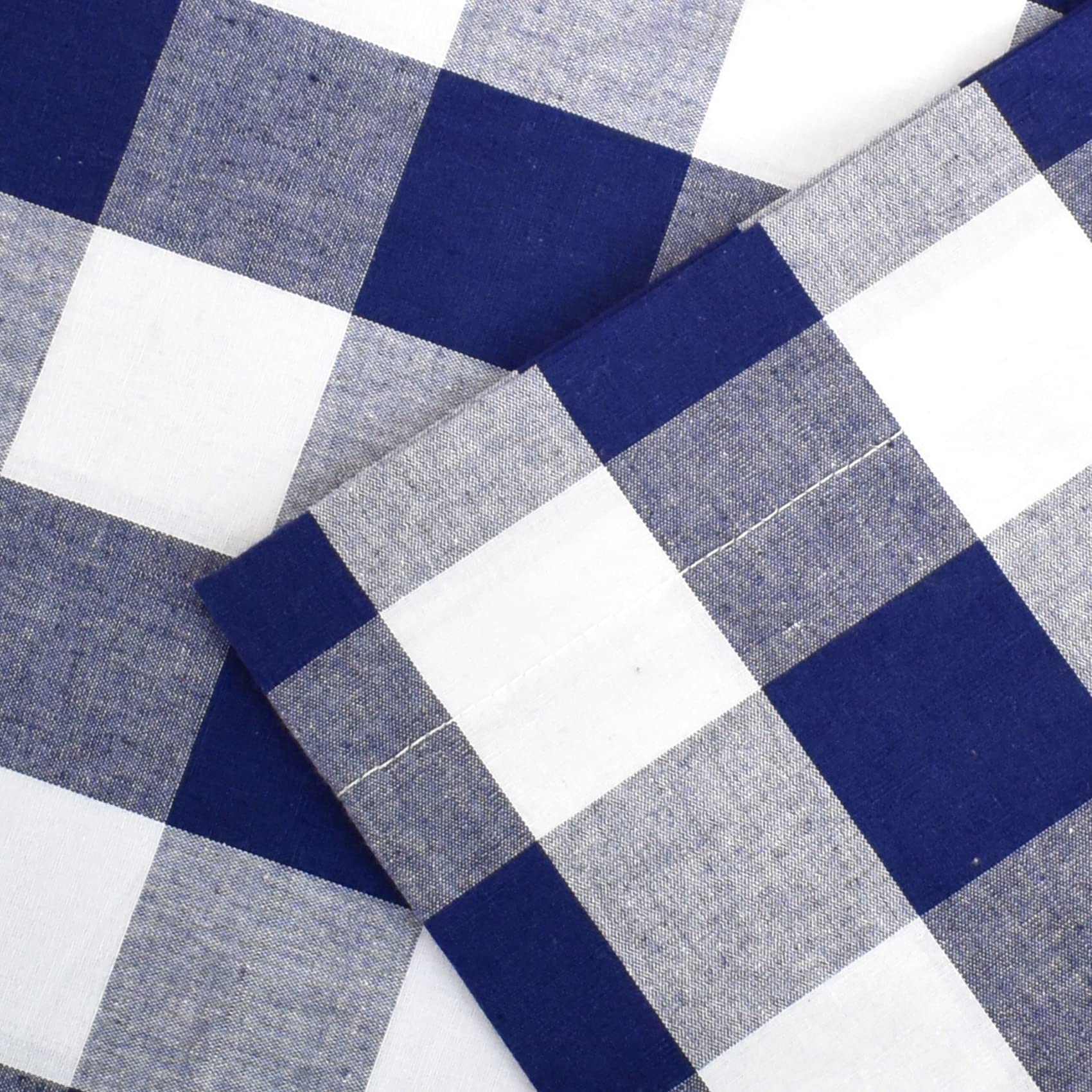 Navy Blue and White Buffalo Gingham Check Cotton Curtains - 63 Inch Long Rod Pocket Panels for Living Room, Kitchen & Bedroom - Set of 2 | Farmhouse Window Treatment & Home Decor