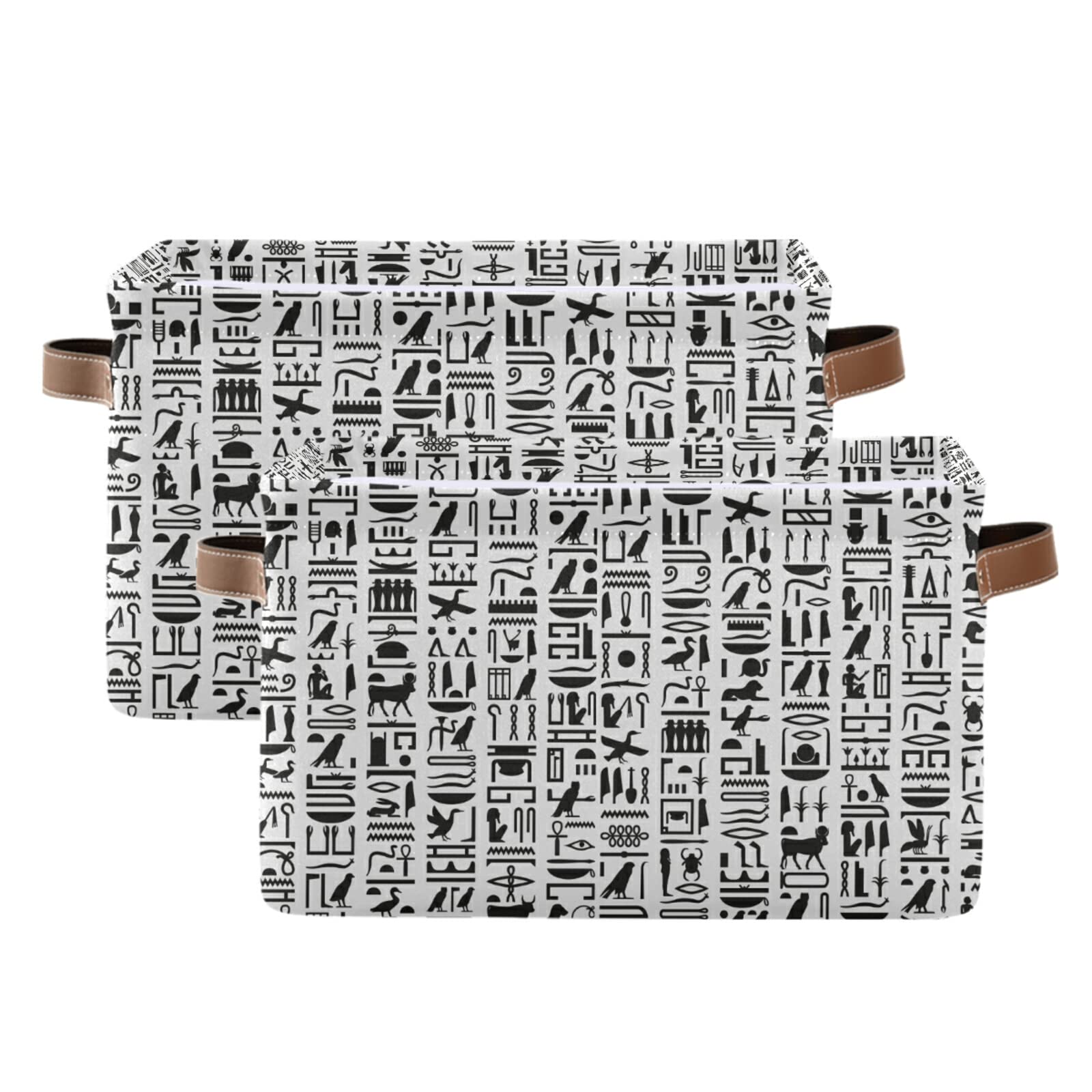 Egyptian Hieroglyphic Print Storage Basket with Handles - Large Collapsible Rectangular Storage Bin Organizer for Kids Toys, Nursery, Closet & Bathroom - 2 Pack - Perfect for Home Organization & Decor