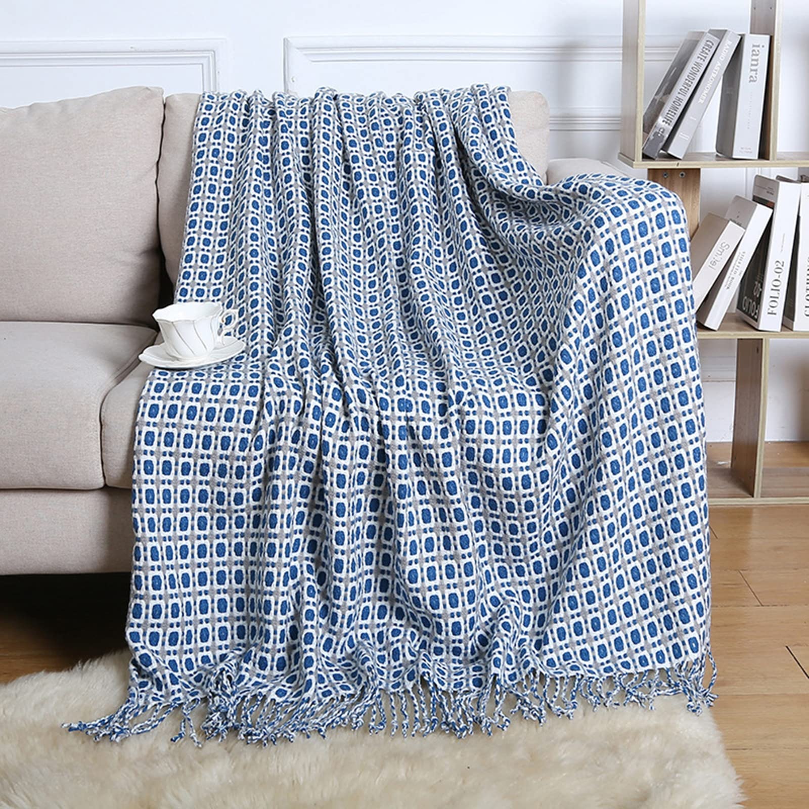 Super Soft Fleece Knit Throw Blanket - Lightweight All-Season Shawl Blanket for Couch, Travel & Outdoor Camping - Cozy Flannel Decorative Blanket 50x90 Inch (Blue) - Perfect for Living Room, Bedroom, Office & Gift Giving