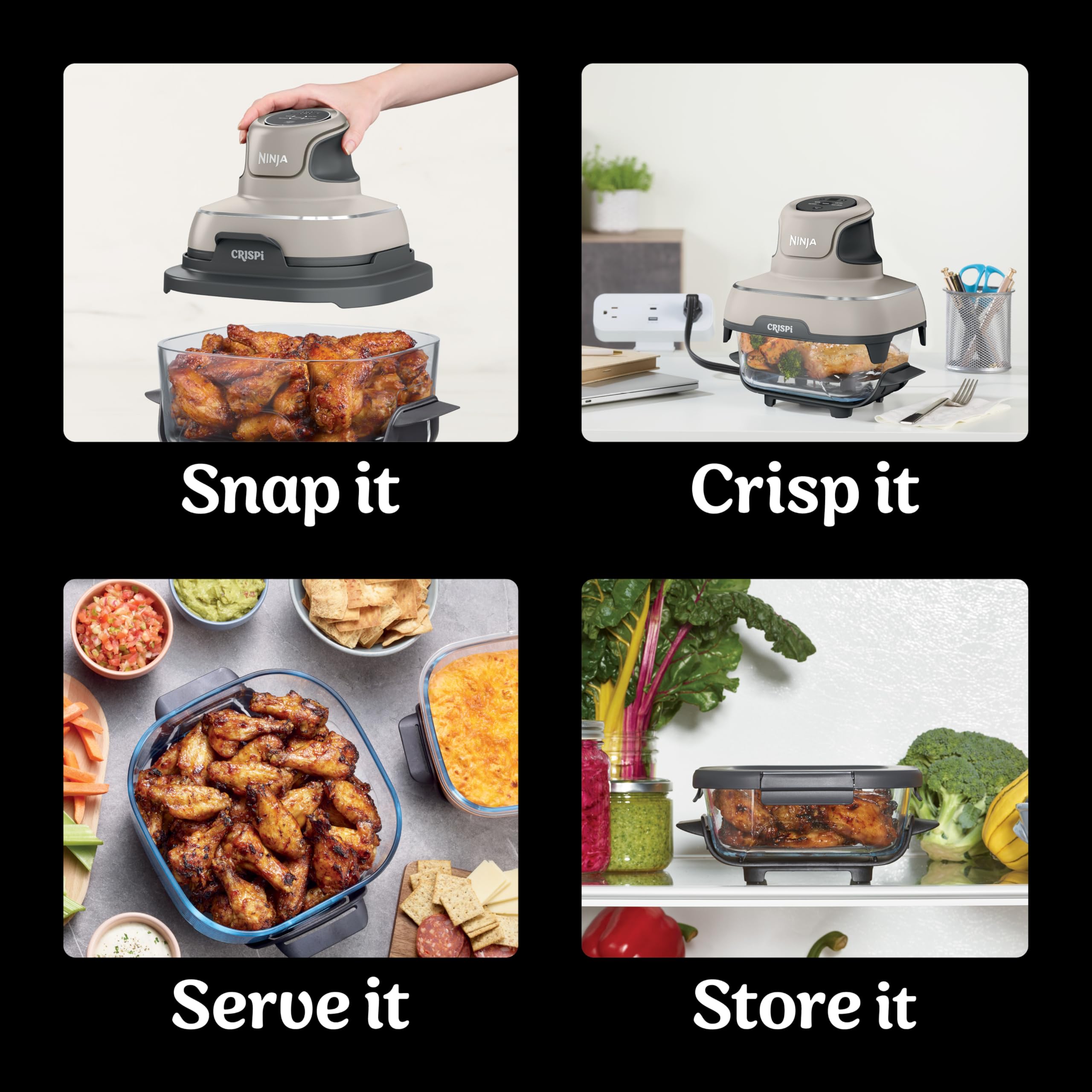 Ninja Crispi Air Fryer - 4QT & 6 Cup Glass Containers with Lids | Microwave, Freezer & Dishwasher Safe | Non-Toxic Portable Cooking System for Air Frying, Baking & Meal Prep | Perfect for Small Kitchens, Dorms & RV Cooking