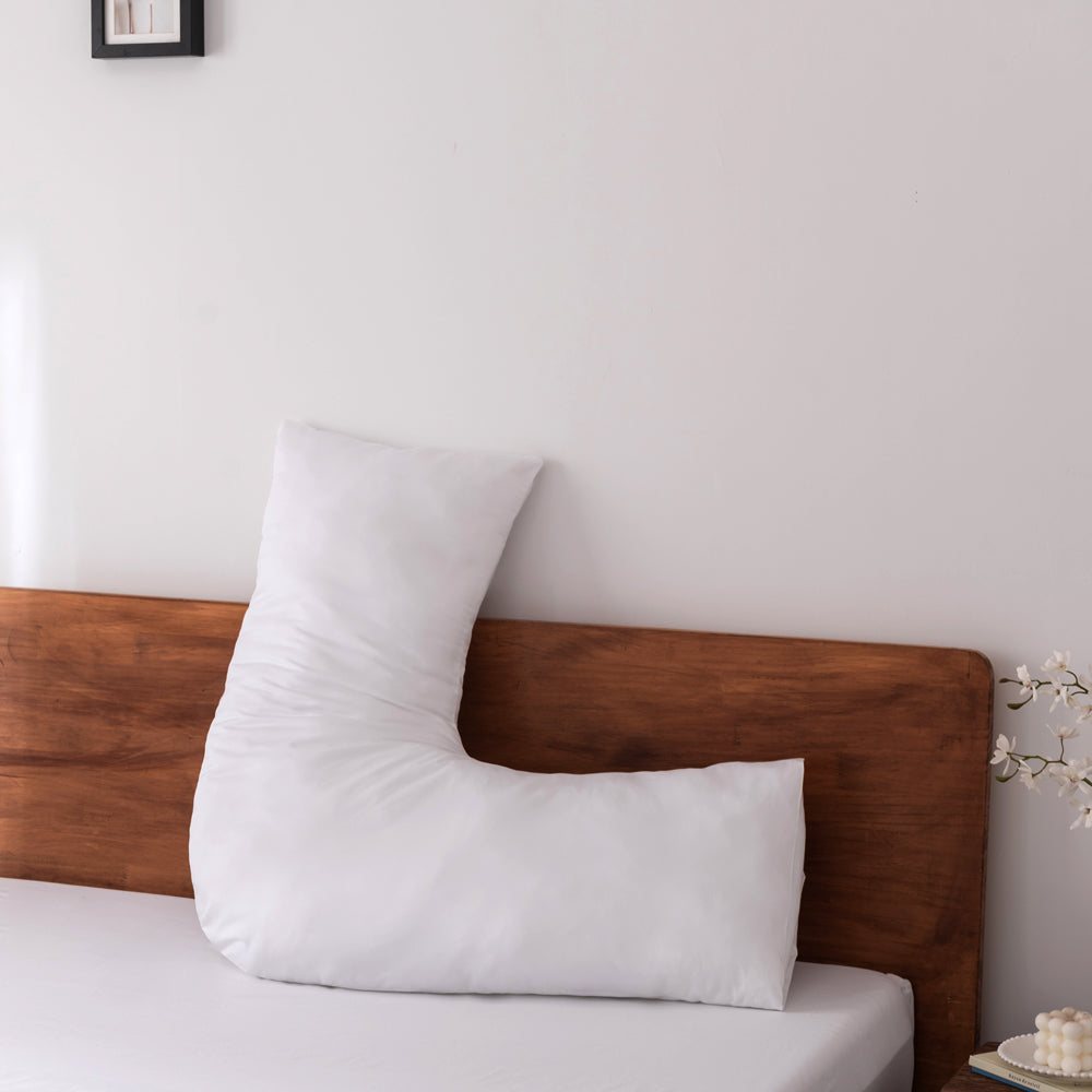Premium 400 Thread Count Casey Cotton V-Shaped Pillowcase - Soft & Breathable White Pillow Cover for Side Sleepers, Neck Support & Comfortable Sleep - Perfect for Bed, Sofa & Travel