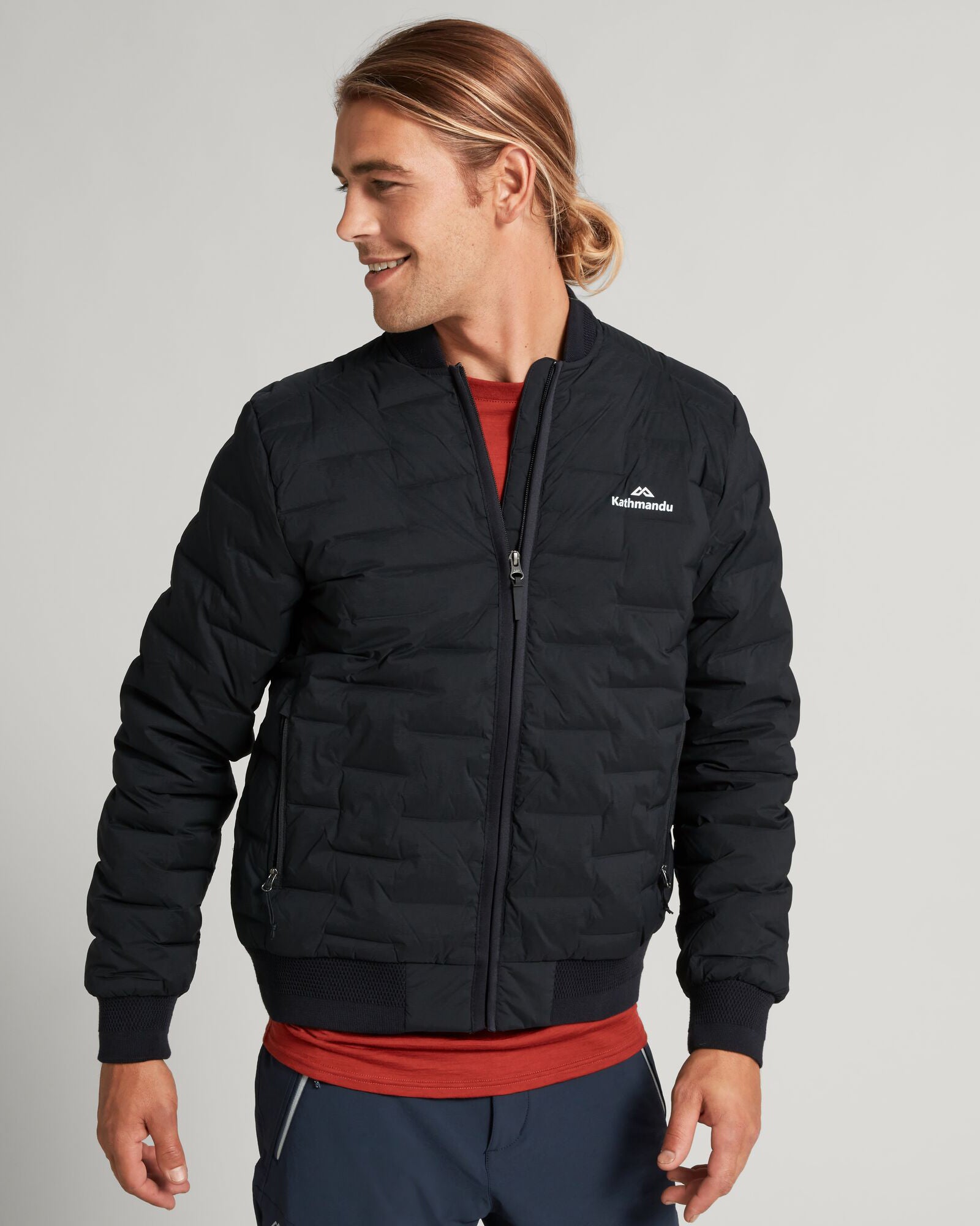 Men's Federate Stretch Down Bomber Jacket - Lightweight Warm Winter Coat, Water-Resistant Outerwear for Casual & Outdoor Activities | Perfect for Hiking, Travel & Daily Wear in Black