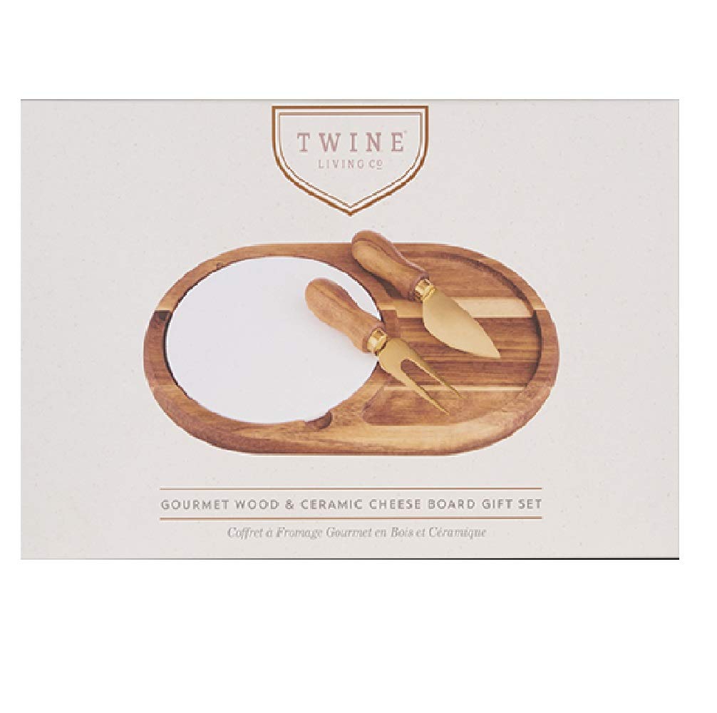 Premium Wood & Ceramic Cheese Board Set - Charcuterie Serving Platter for Entertaining, Wine Pairing & Gourmet Gift Giving