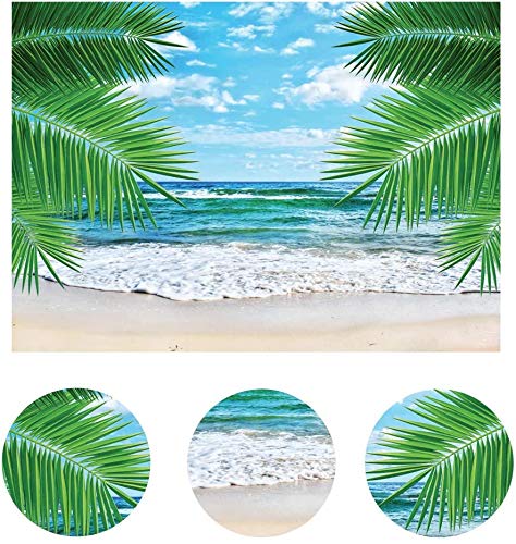 LYWYGG 7x5FT Tropical Beach Backdrop - Summer Photography Background for Party Decor, Baby Shower, Wedding & Events - Vibrant Hawaiian Ocean Scene Photo Prop