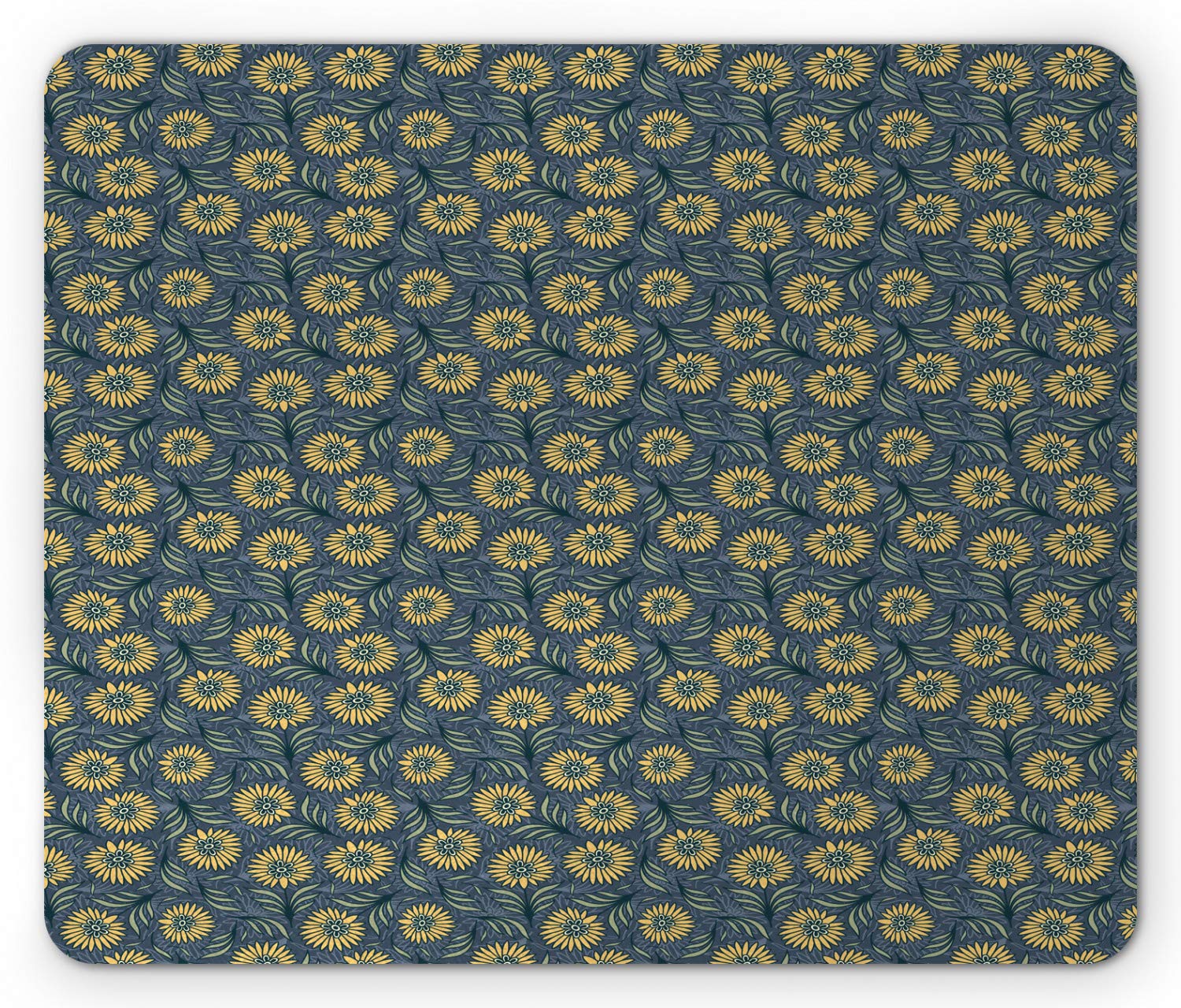 Ambesonne Floral Mouse Pad - Blooming Nature Design with Fresh Green Leaves, Spring Theme Non-Slip Rubber Mousepad, Standard Size Rectangle Computer Accessory for Office, Gaming & Home Use