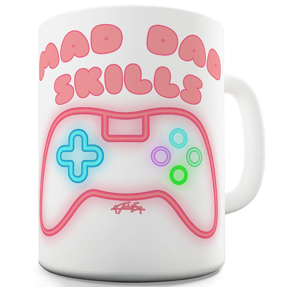 Mad Dad Skills Videogames 15oz Funny Coffee Mug - Perfect Gift for Gamers & Friends - Great for Gaming Nights, Office Use & Father's Day Gifts
