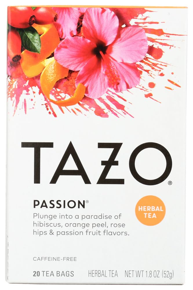 TAZO Passion Herbal Infusion Tea - Caffeine Free, 20 Tea Bags - Relaxing Herbal Tea Blend for Stress Relief & Evening Relaxation