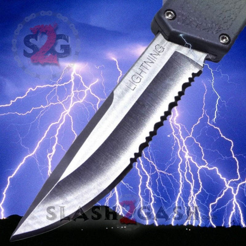 Lightning OTF Dual Action Automatic Knife - Camo Handle & Satin Serrated Blade | Tactical EDC, Outdoor Survival, Camping & Hunting Knife