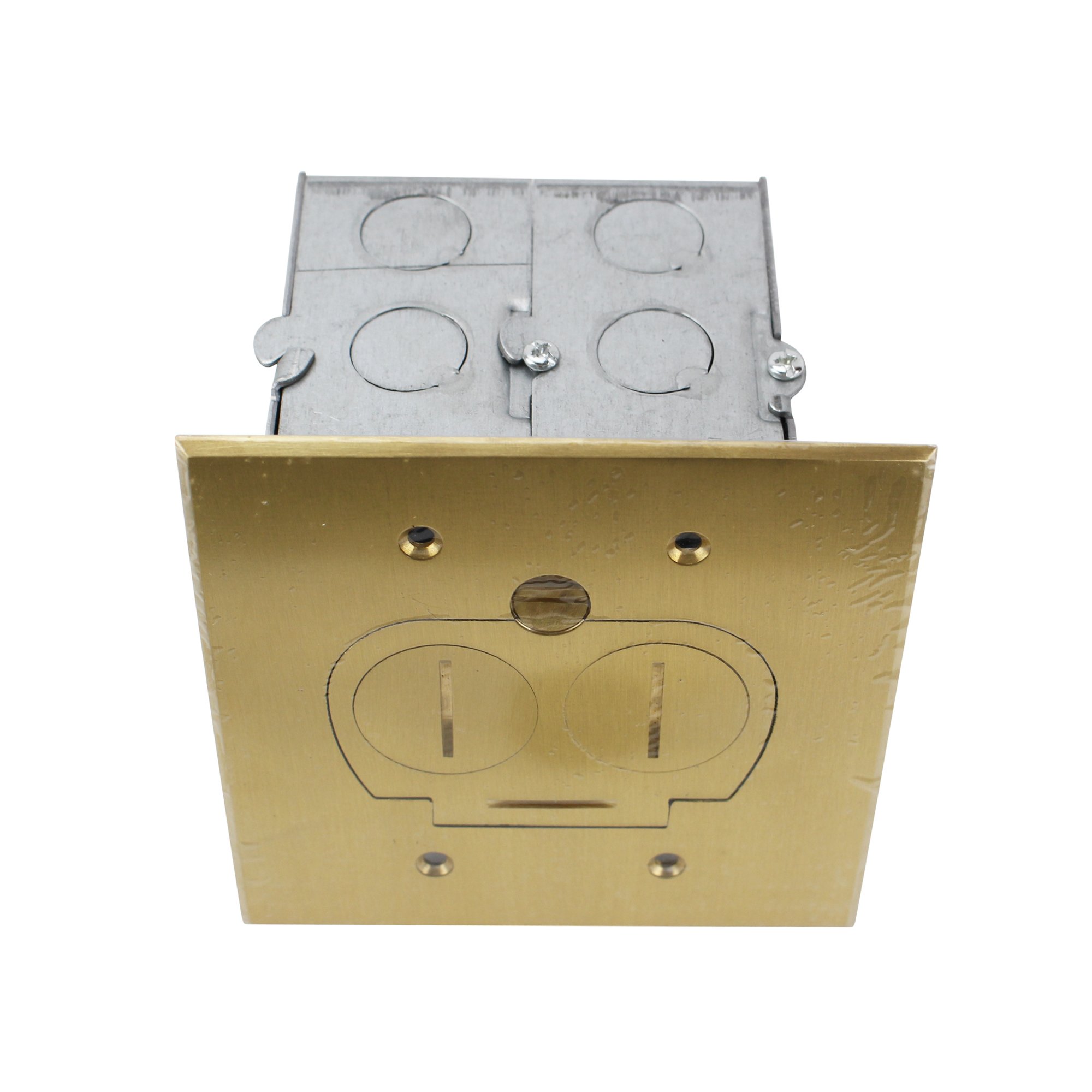 Concealed Plug Recessed Floor Box - 15A Duplex Outlet with Screw Plugs (Brass) - Ideal for Home Theater, Office & Commercial Floor Wiring