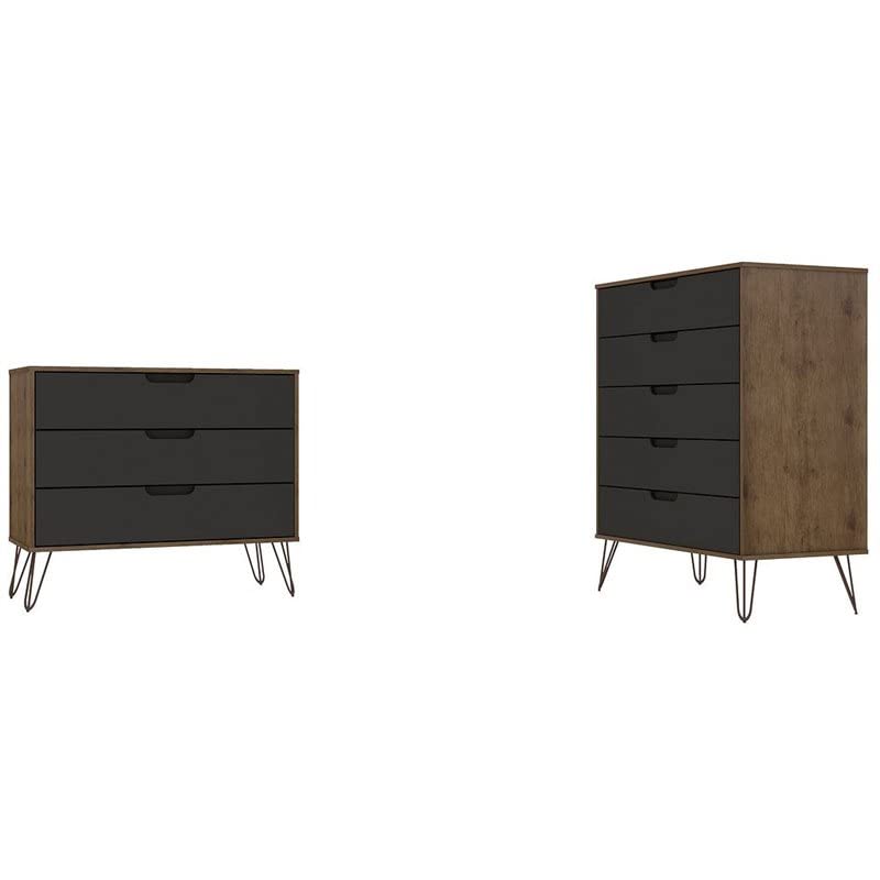 Mid Century Modern 5-Drawer Dresser Set by Manhattan Comfort - Rockefeller Bedroom Dresser in Gray | Stylish Storage Solution for Master Bedroom, Guest Room & Apartment