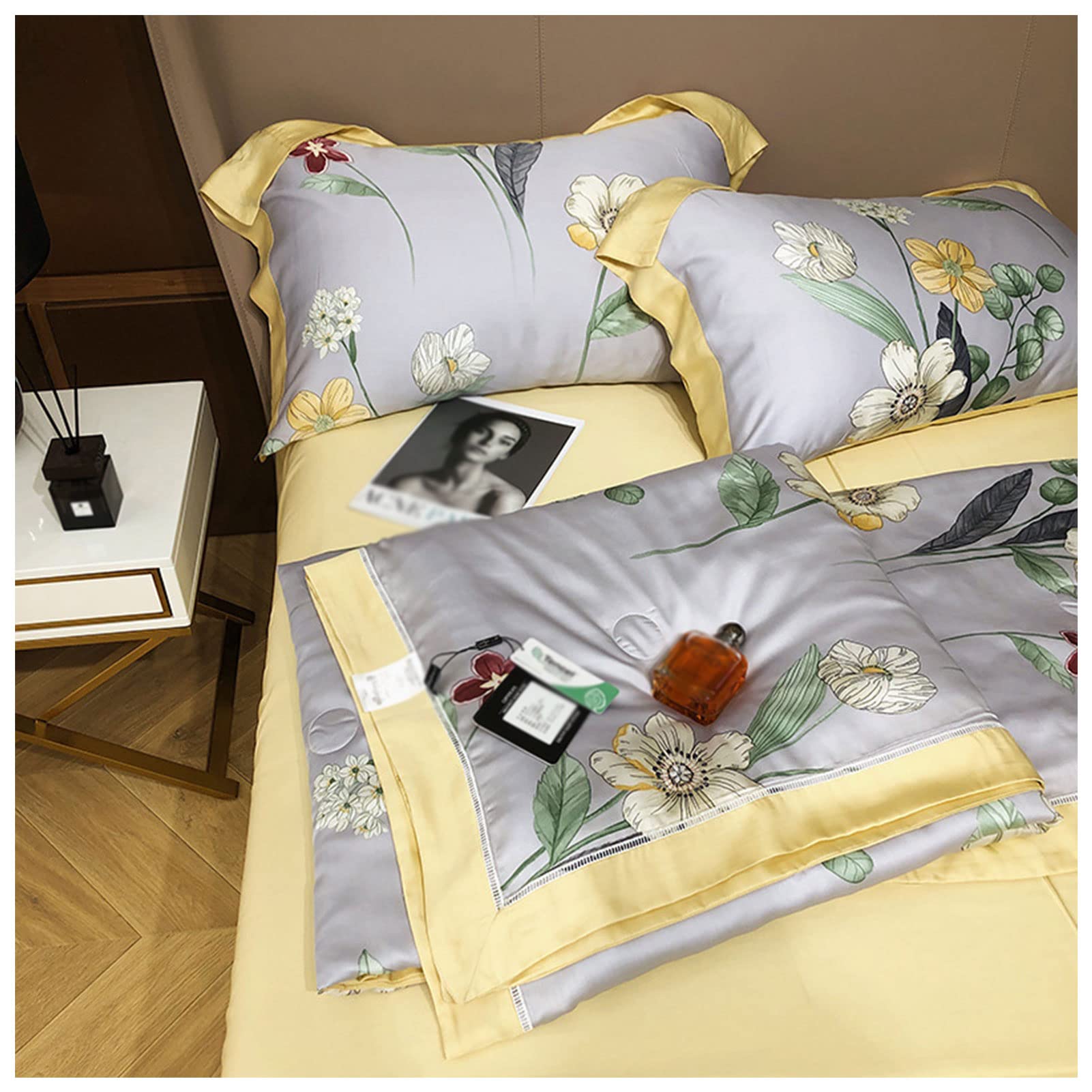 Printed Tencel Summer Cooling Quilt Set - 4 Piece Lightweight Bedding (1 Quilt, 1 Sheet, 2 Pillowcases) 200x230cm - Breathable, Washable & Air Conditioning Friendly - Perfect for Hot Weather & Summer Nights