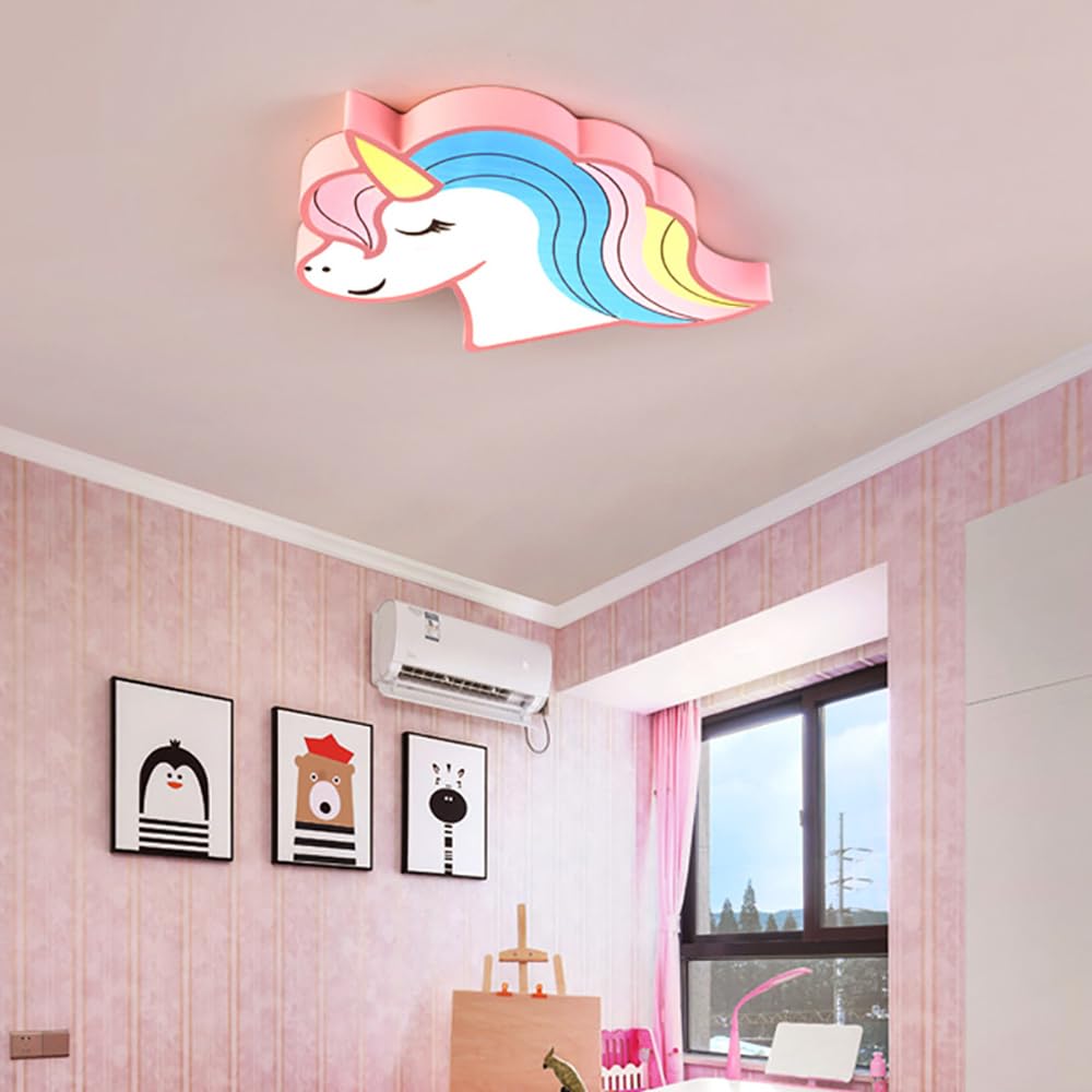 RUNNUP Unicorn Ceiling Light for Kids Bedroom - Pink Flush Mount LED Light with Remote Control & Stepless Dimming, Perfect for Girls & Boys Rooms, Amusement Parks, Kindergartens, and Cartoon-Themed Spaces | Dimmable Nursery Lighting Gift Idea