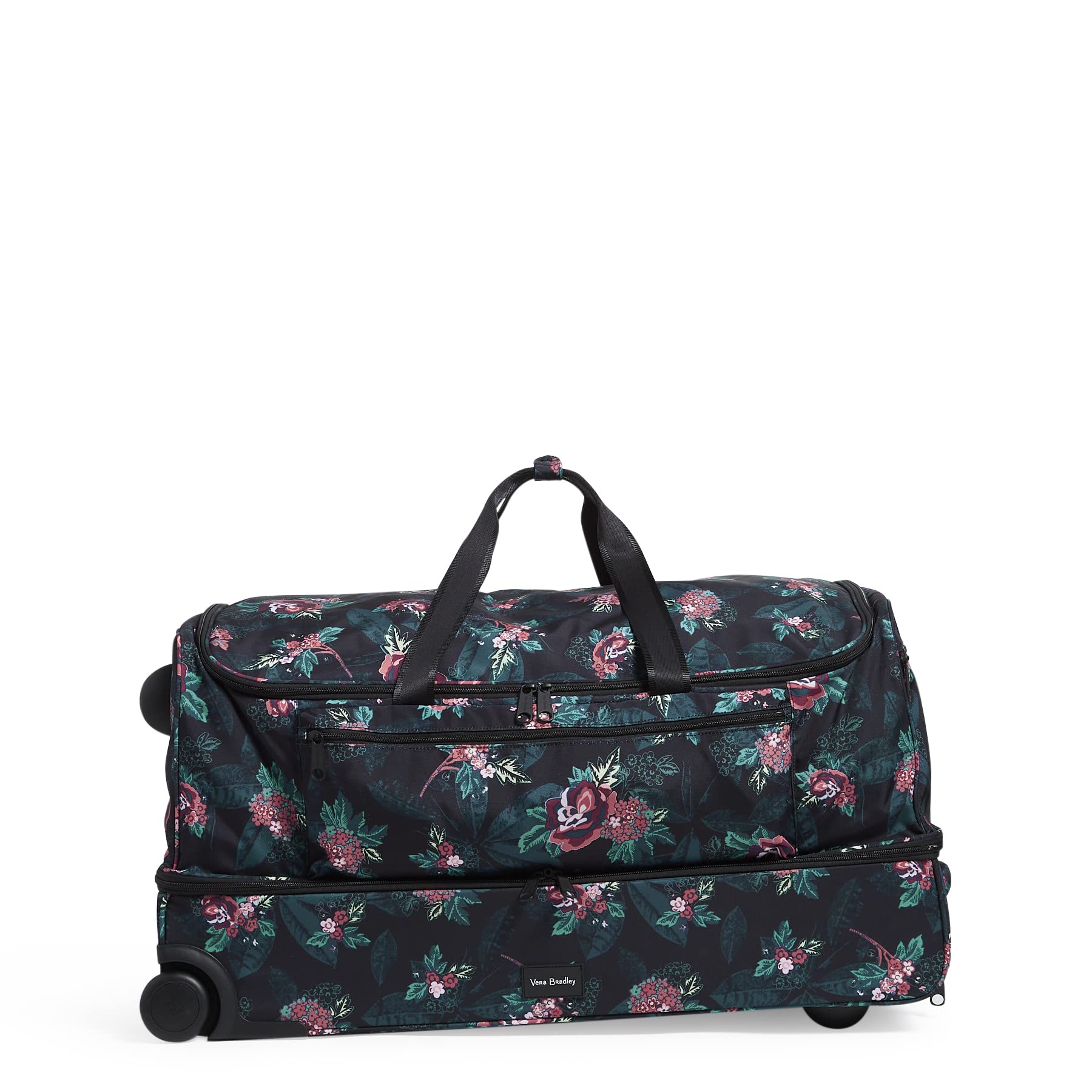 Vera Bradley Women's Recycled Lighten Up Reactive XL Foldable Rolling Duffle Luggage - Rose Foliage, One Size | Spacious Carry-On for Travel, Gym & Weekend Getaways