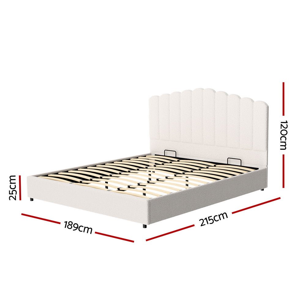 King Size Fion Boucle Upholstered Storage Bed Frame with Bonita Euro Top Medium Firm Mattress Set - Perfect for Small Bedrooms & Guest Rooms, Space-Saving Storage Solution