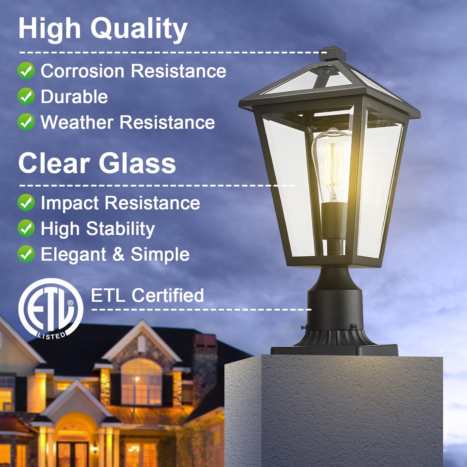 Outdoor Post Light Fixture - Black Aluminum Waterproof & Rust-Resistant Medium Size Lamp Post Lighting for Walkway, Driveway, Patio, Porch | Perfect for Garden, Yard, and Outdoor Pathway Illumination