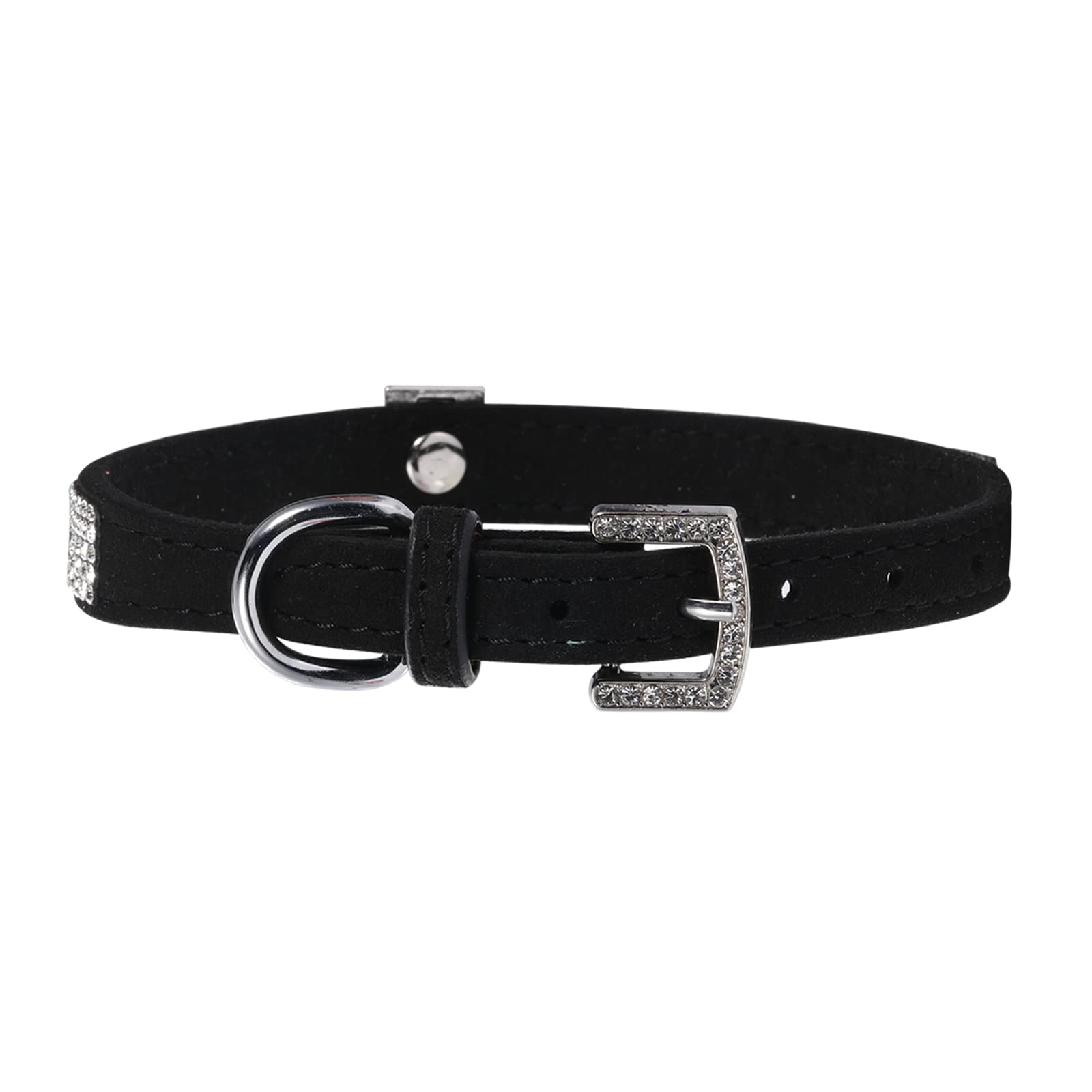 Luxury Sparkly Silver Buckle Rhinestone Crown Velvet Leather Pet Collar for Small Dogs & Cats - Elegant Bling Diamond Decoration for Puppies & Kittens (Size S, Black) | Perfect for Daily Walks, Grooming & Special Occasions